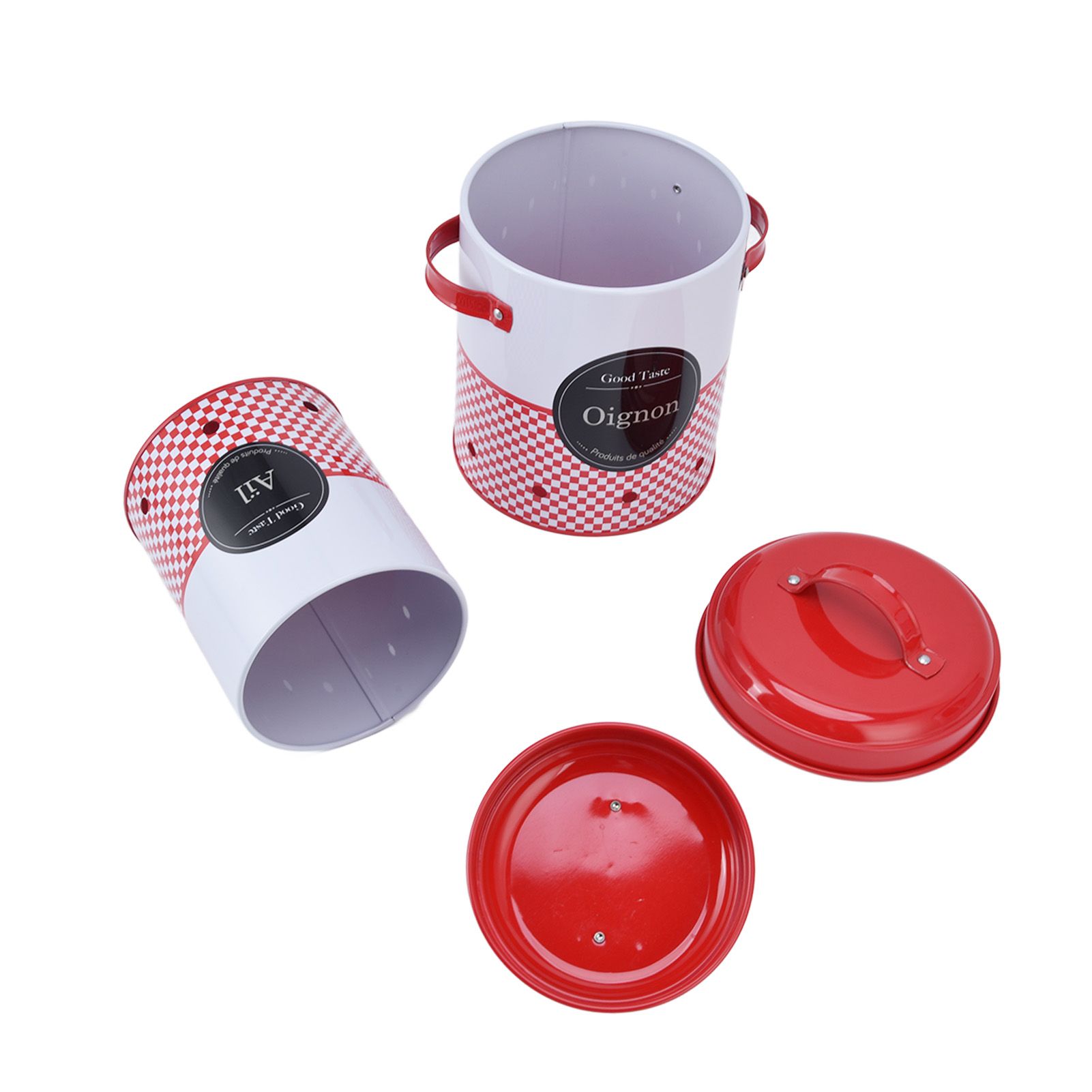 3 Pcs Canister Set Large Capacity Red White Round Storage Bucket Farmhouse view 8