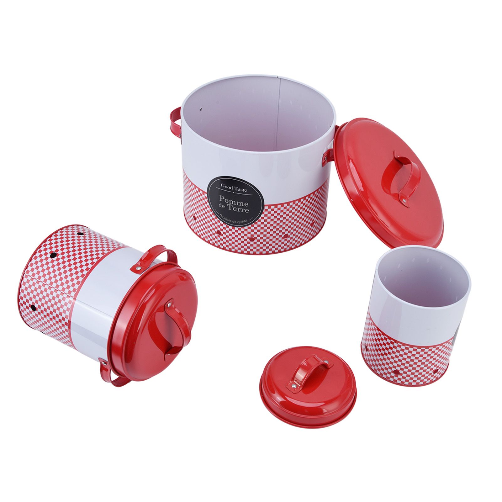 3 Pcs Canister Set Large Capacity Red White Round Storage Bucket Farmhouse view 9
