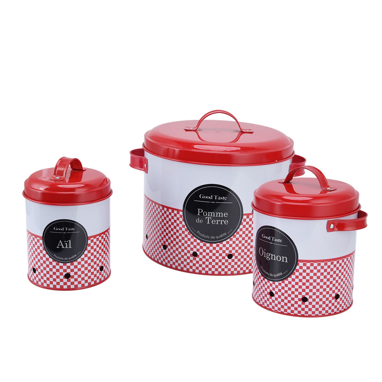 3 Pcs Canister Set Large Capacity Red White Round Storage Bucket Farmhouse view 10