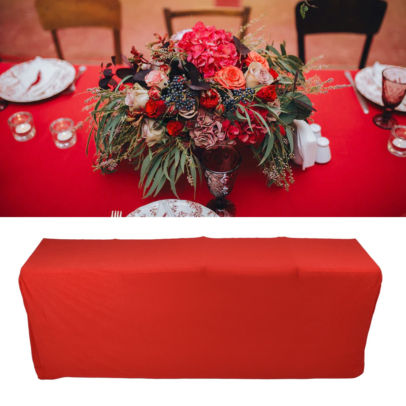 Stretch Spandex Table Cover Good Elasticity Washable Reusable Red Stretchable view 12