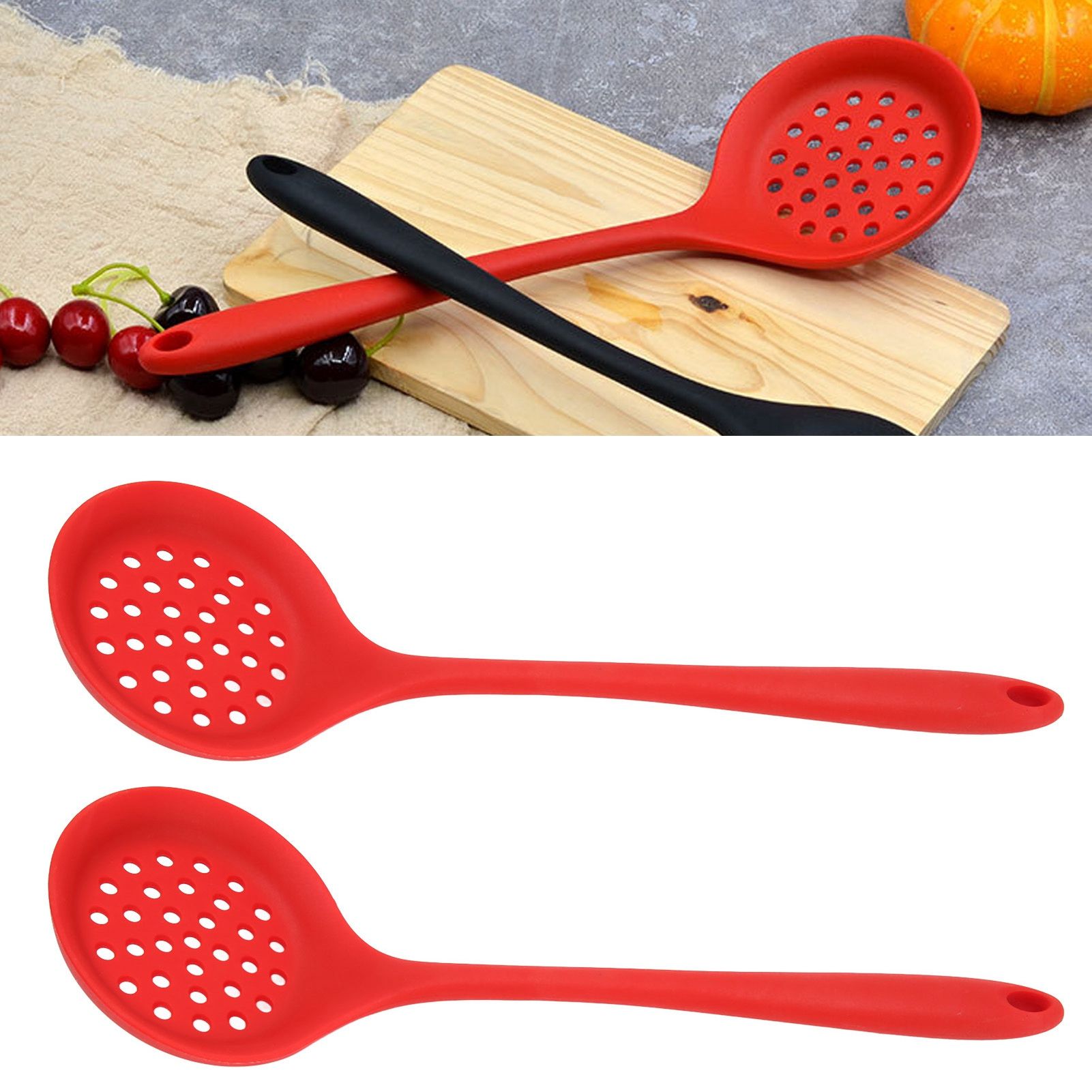 2Pcs Silicone Slotted Spoon Multifunction Soft Food Grade Silicone High view 11