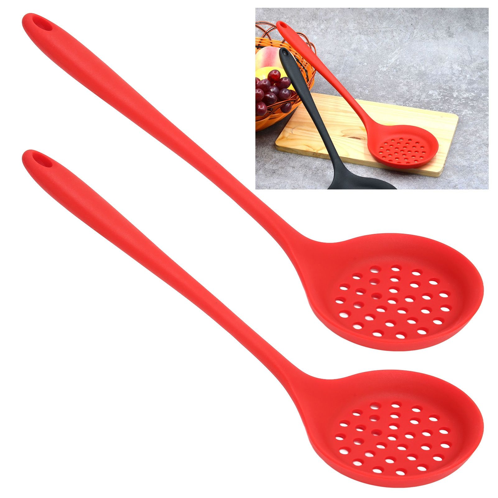 2Pcs Silicone Slotted Spoon Multifunction Soft Food Grade Silicone High view 12