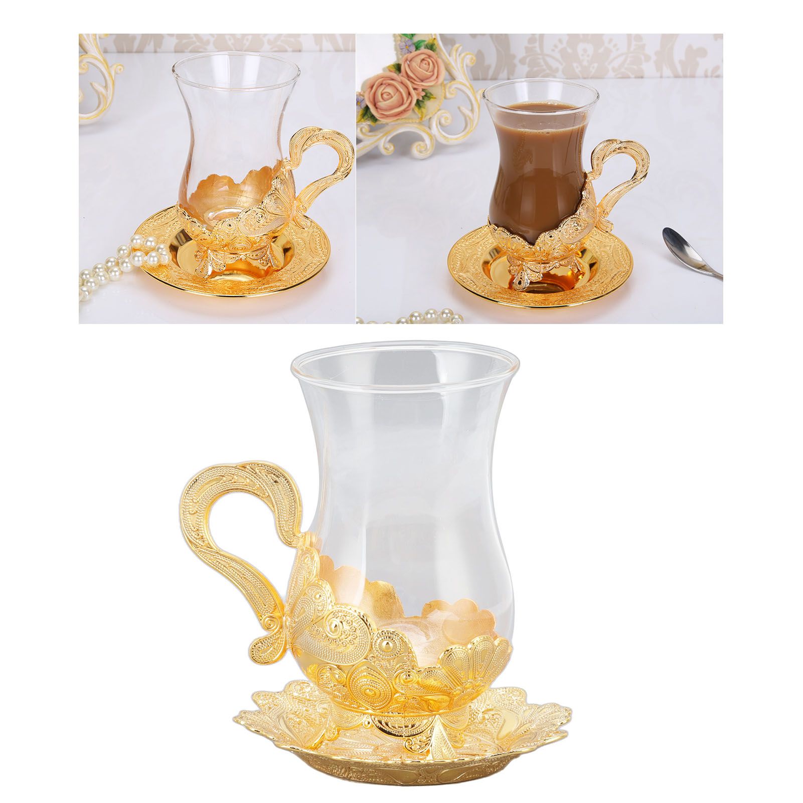 Gold Coffee Cups European Beautifully Carved Coffee Cup Elegant Retro Zinc view 12