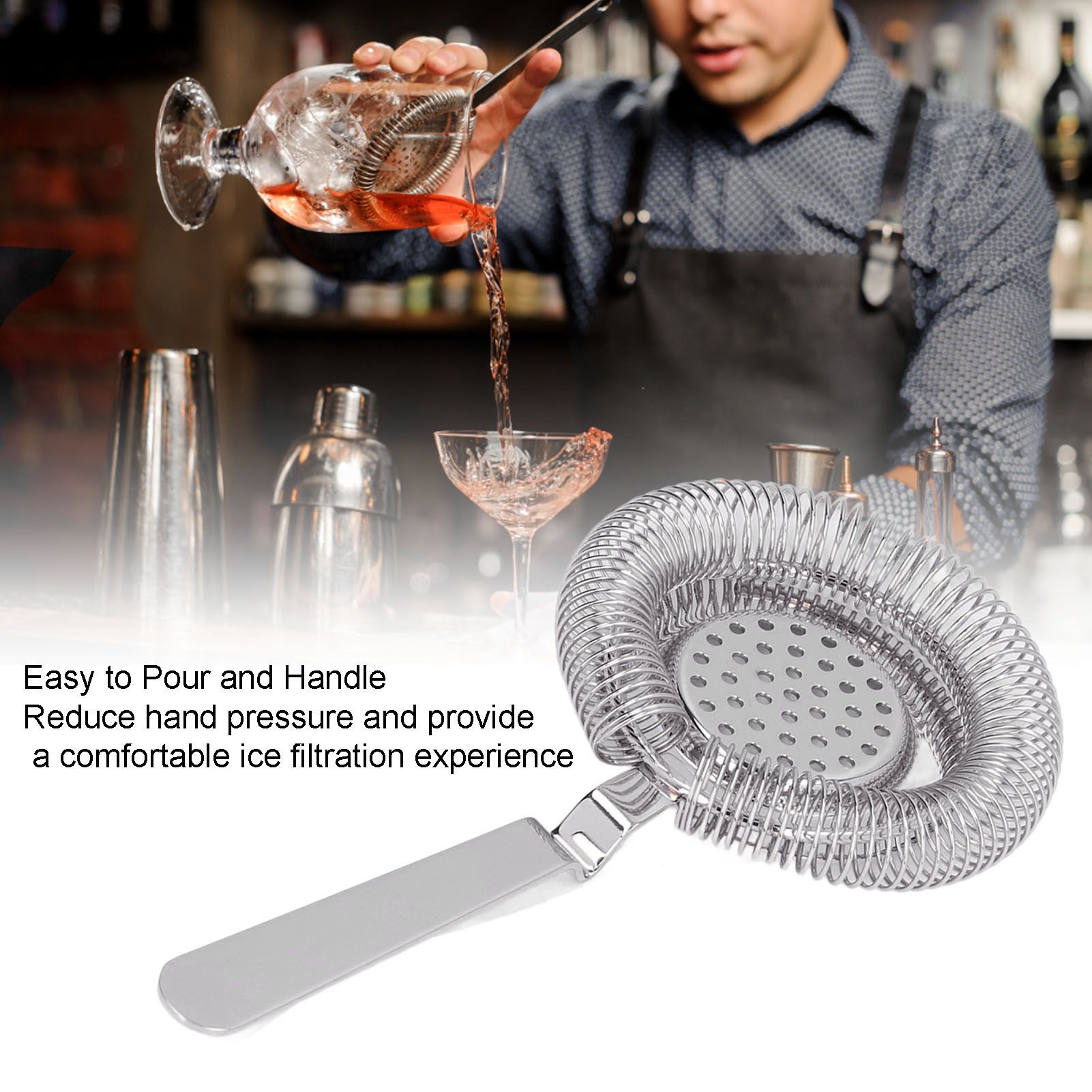Bar Strainer Fine Filtering Professional Stainless Steel Cocktail Strainer for view 15