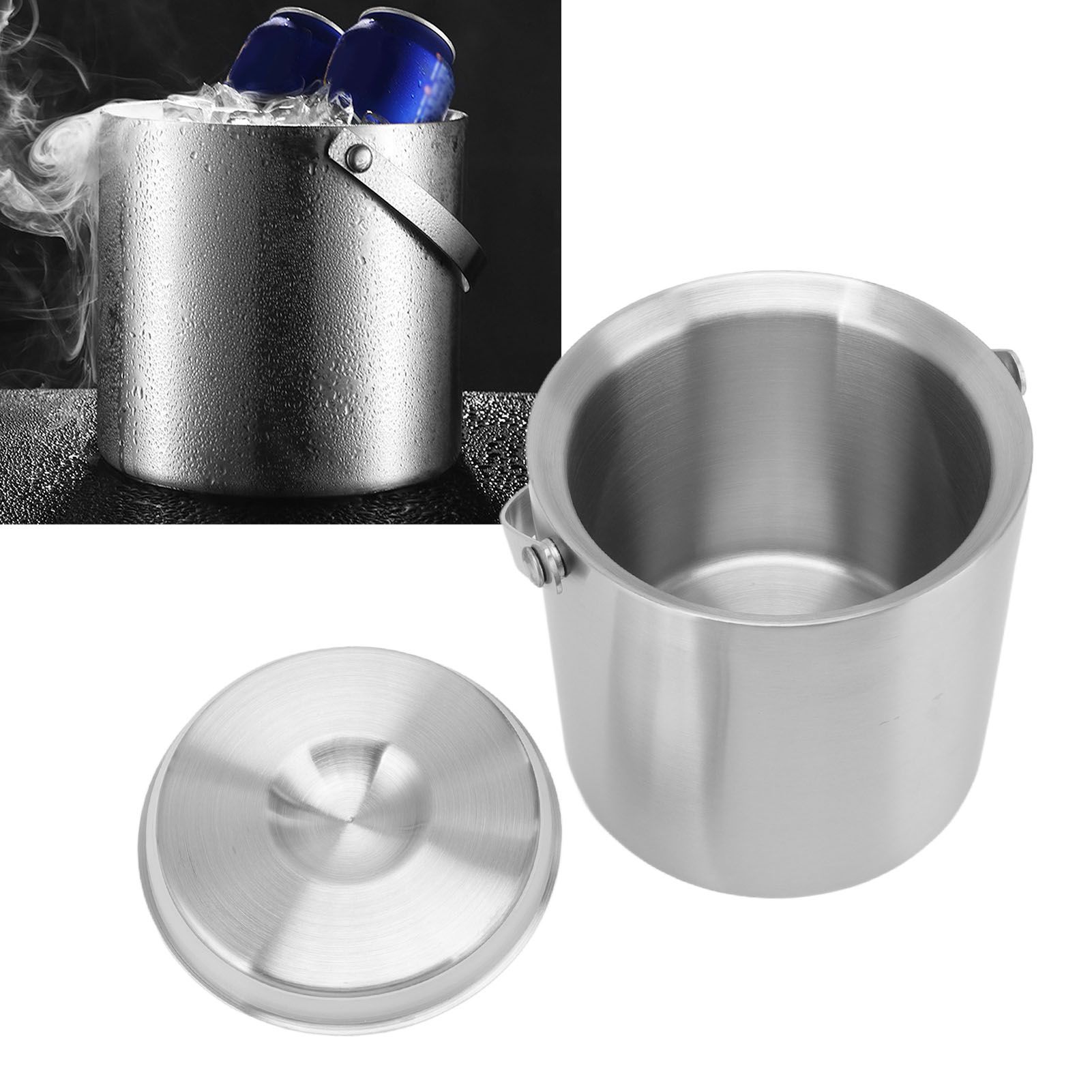 Stainless Steel Ice Bucket Double Layer Wine Champagne Beer Barrel with Handle view 11