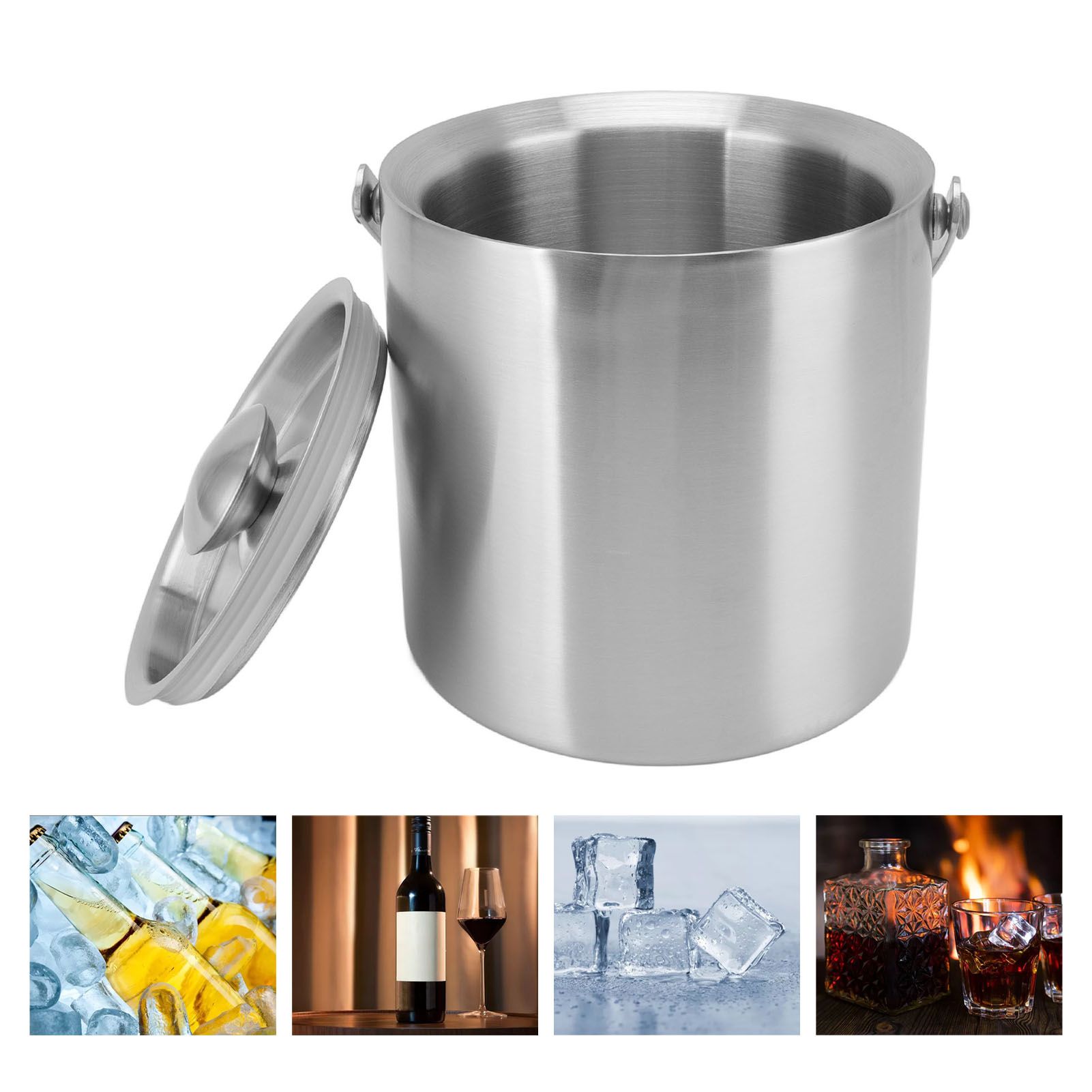 Stainless Steel Ice Bucket Double Layer Wine Champagne Beer Barrel with Handle view 12