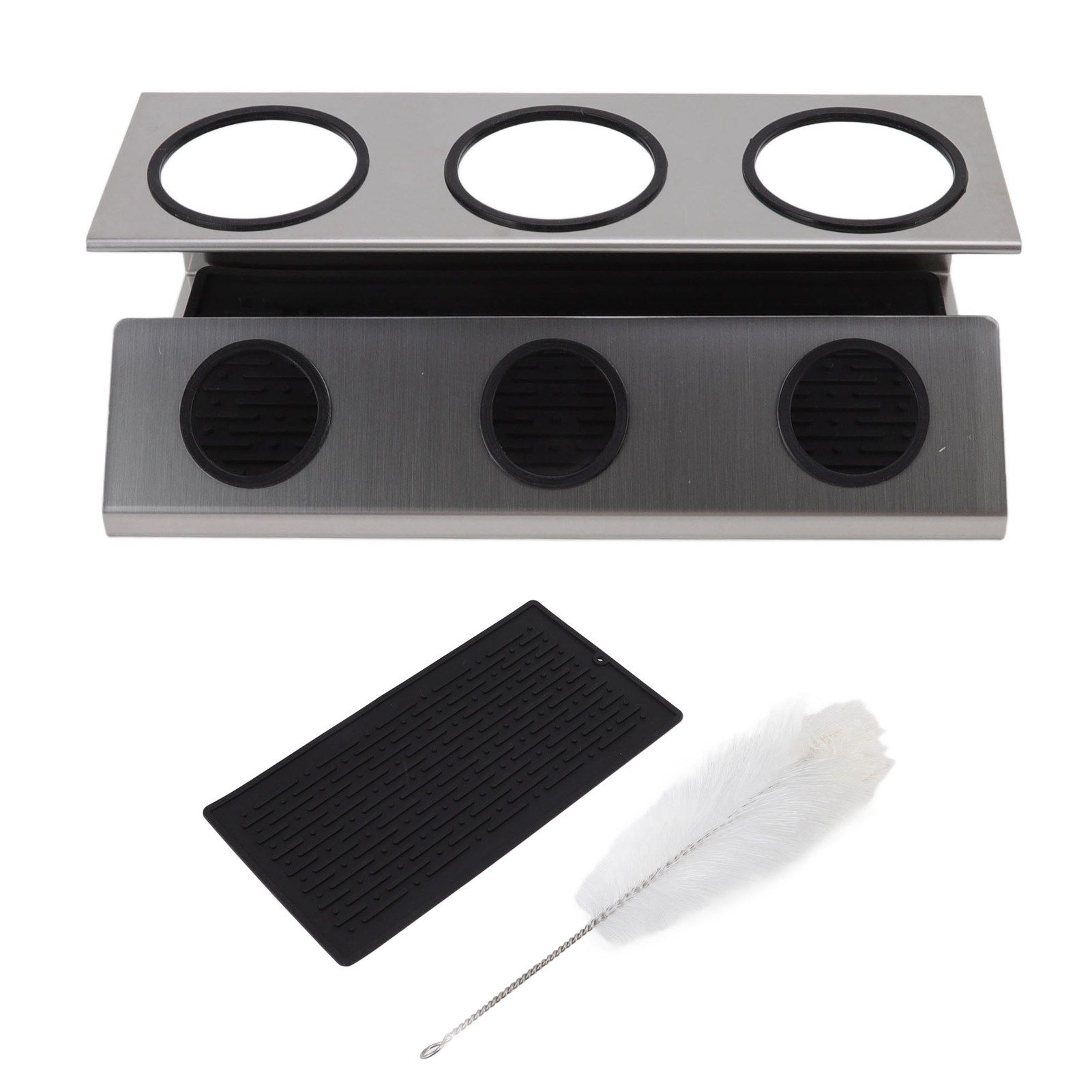 Bottle Drain Drying Rack 304 Stainless Steel Silicone Pad Silver 3 Holes Soda