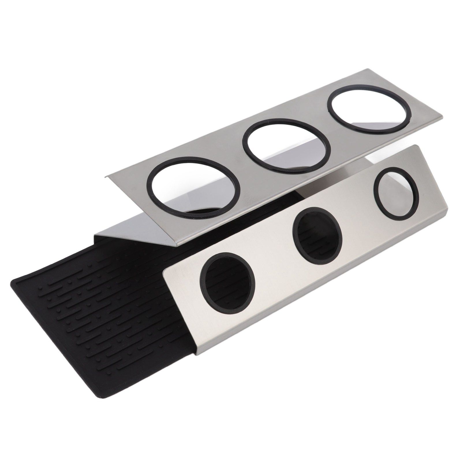 Bottle Drain Drying Rack 304 Stainless Steel Silicone Pad Silver 3 Holes Soda view 3
