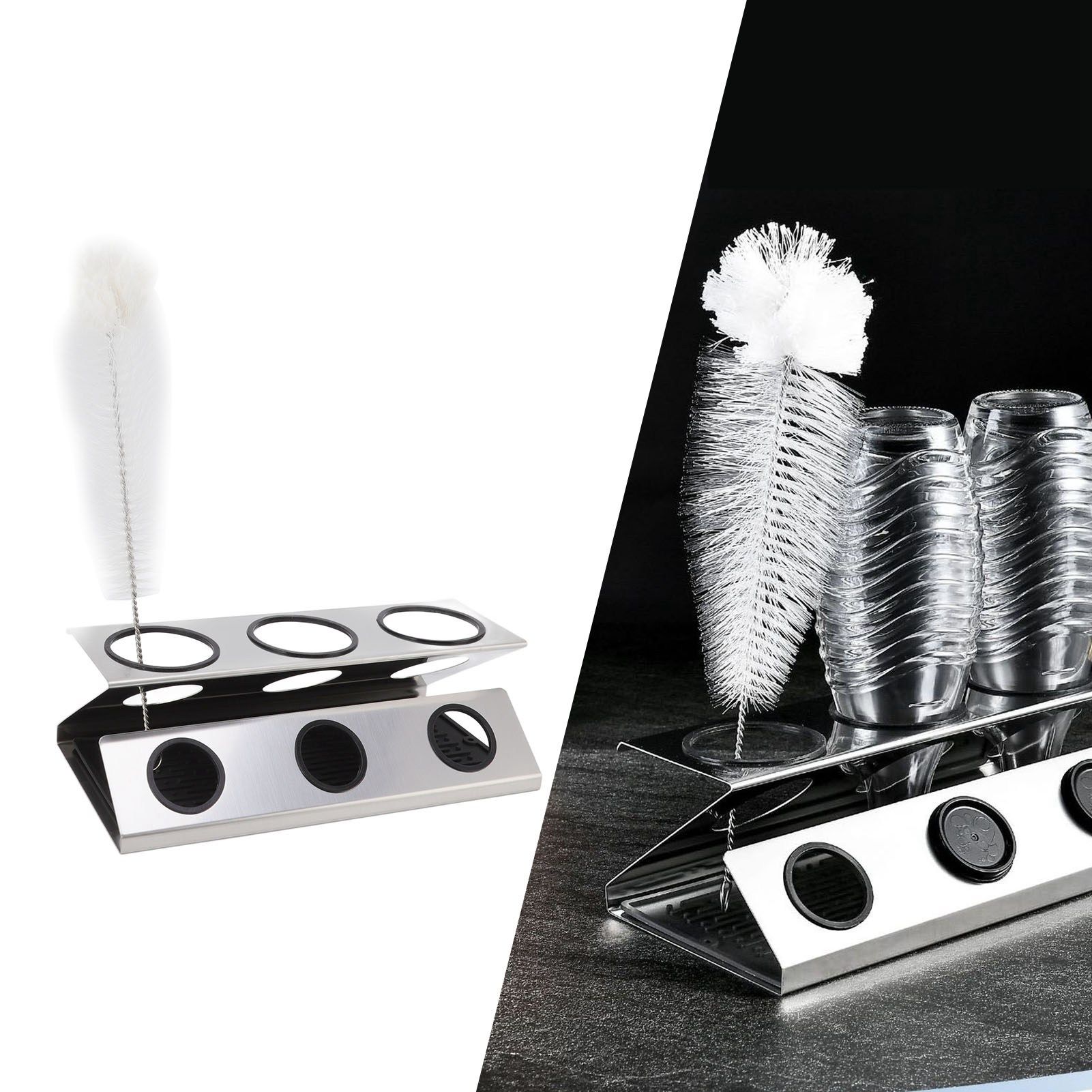 Bottle Drain Drying Rack 304 Stainless Steel Silicone Pad Silver 3 Holes Soda view 11