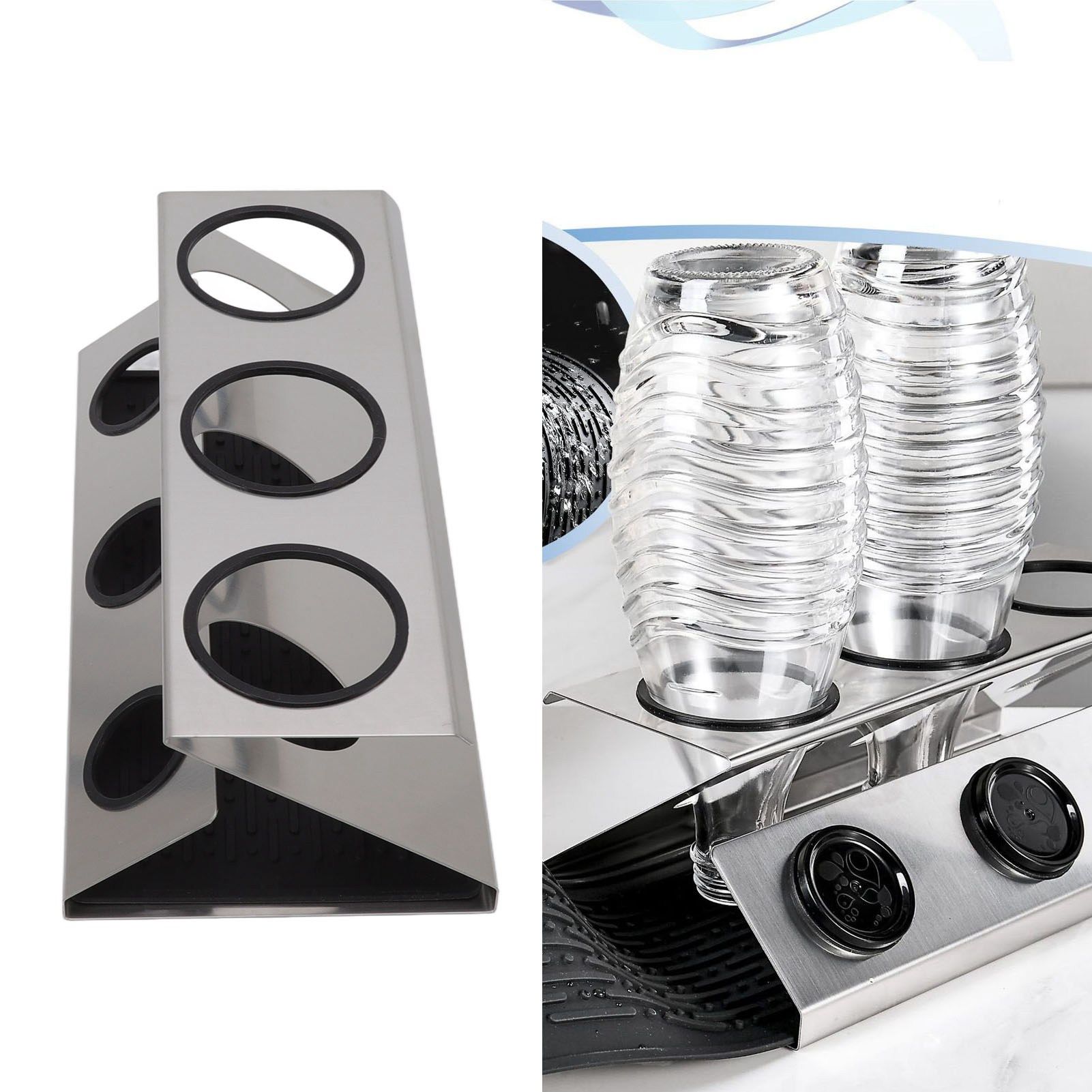 Bottle Drain Drying Rack 304 Stainless Steel Silicone Pad Silver 3 Holes Soda view 12