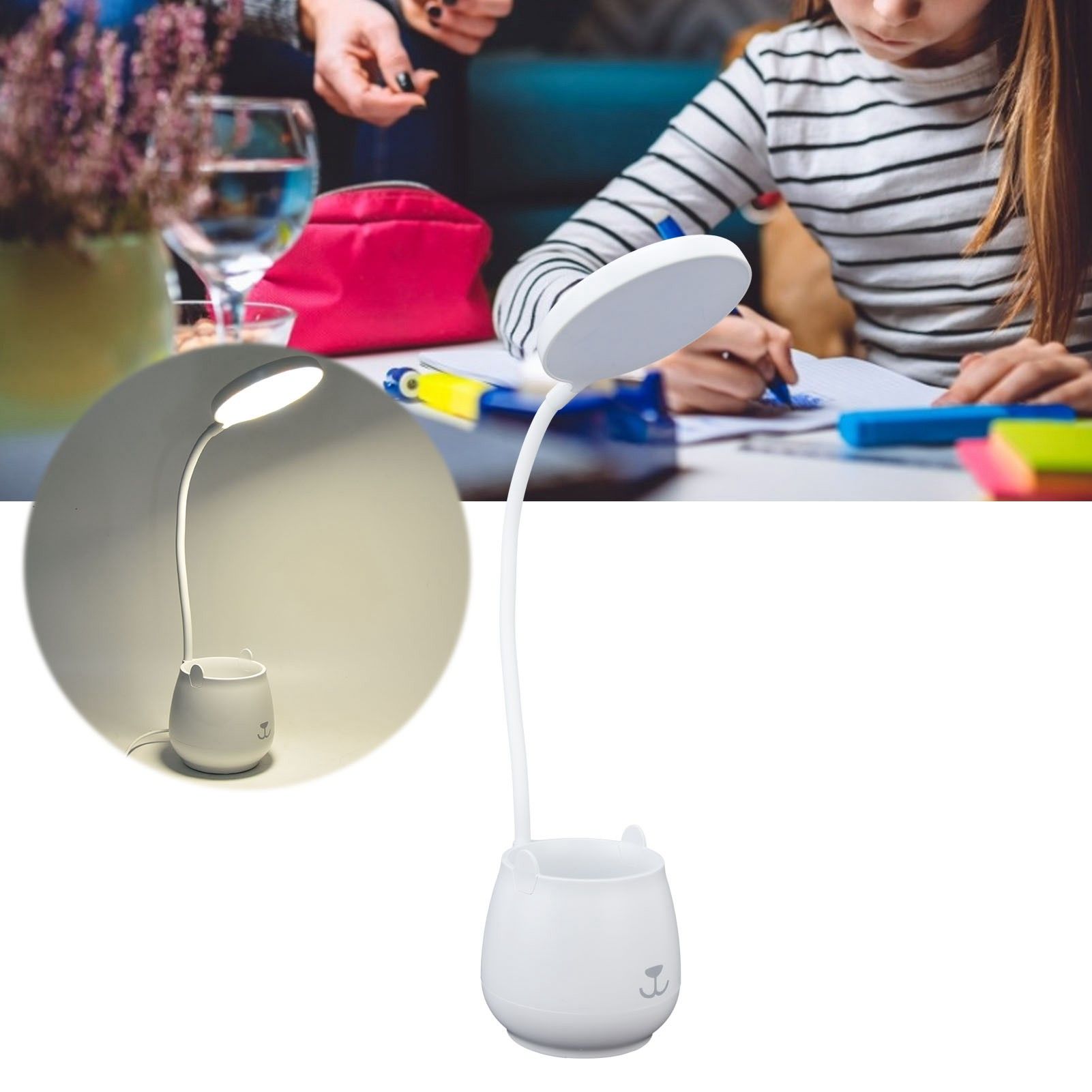LED Desk Lamp Plastic Flexible Desk LED Light with Pen Holder for Table view 11