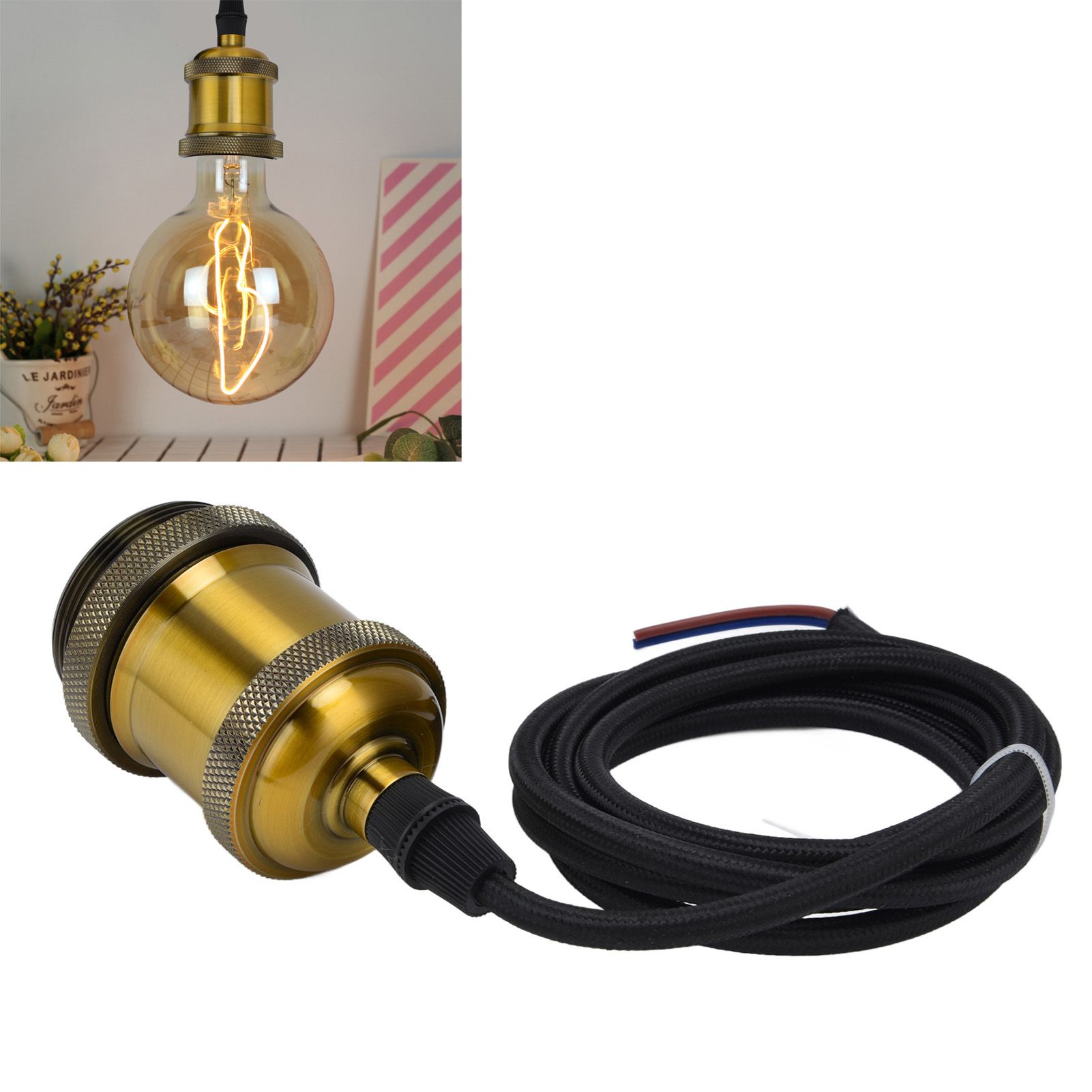 Retro Pendant Light Cord Kit Gold Hanging Plug In Lamp Socket Kit for DIY view 11