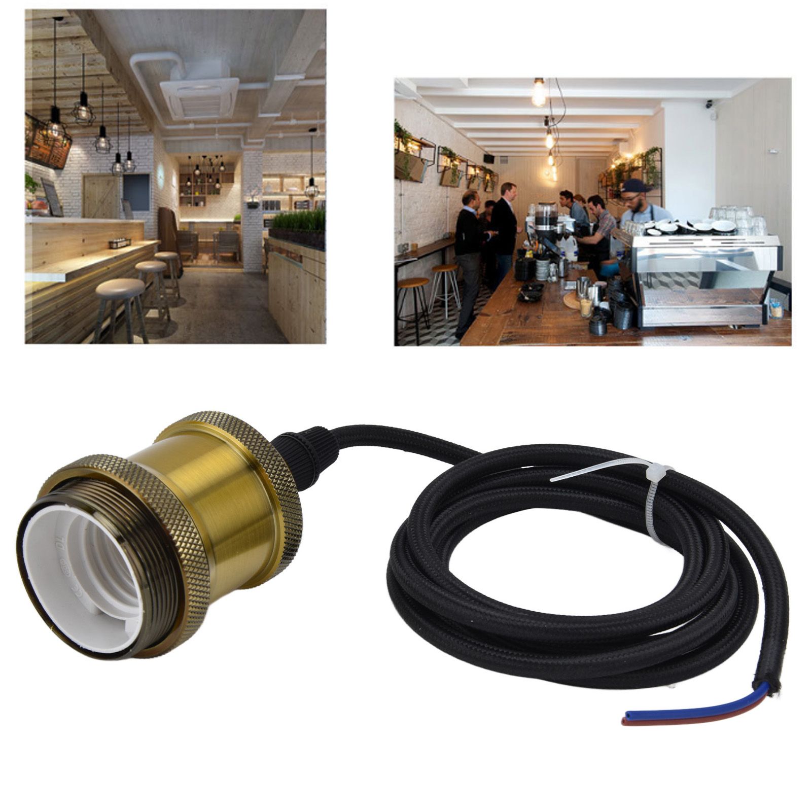 Retro Pendant Light Cord Kit Gold Hanging Plug In Lamp Socket Kit for DIY view 12