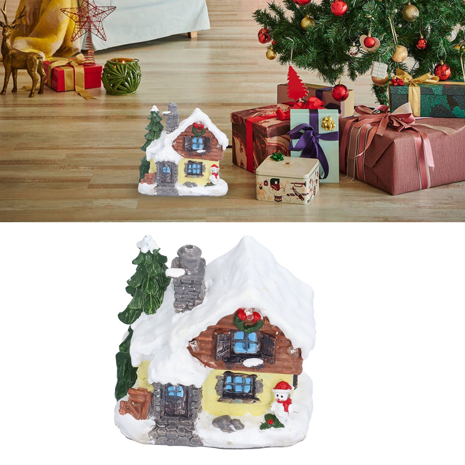 Winter Snow Christmas Houses Miniature Indoor Village Building Santa Houses view 12