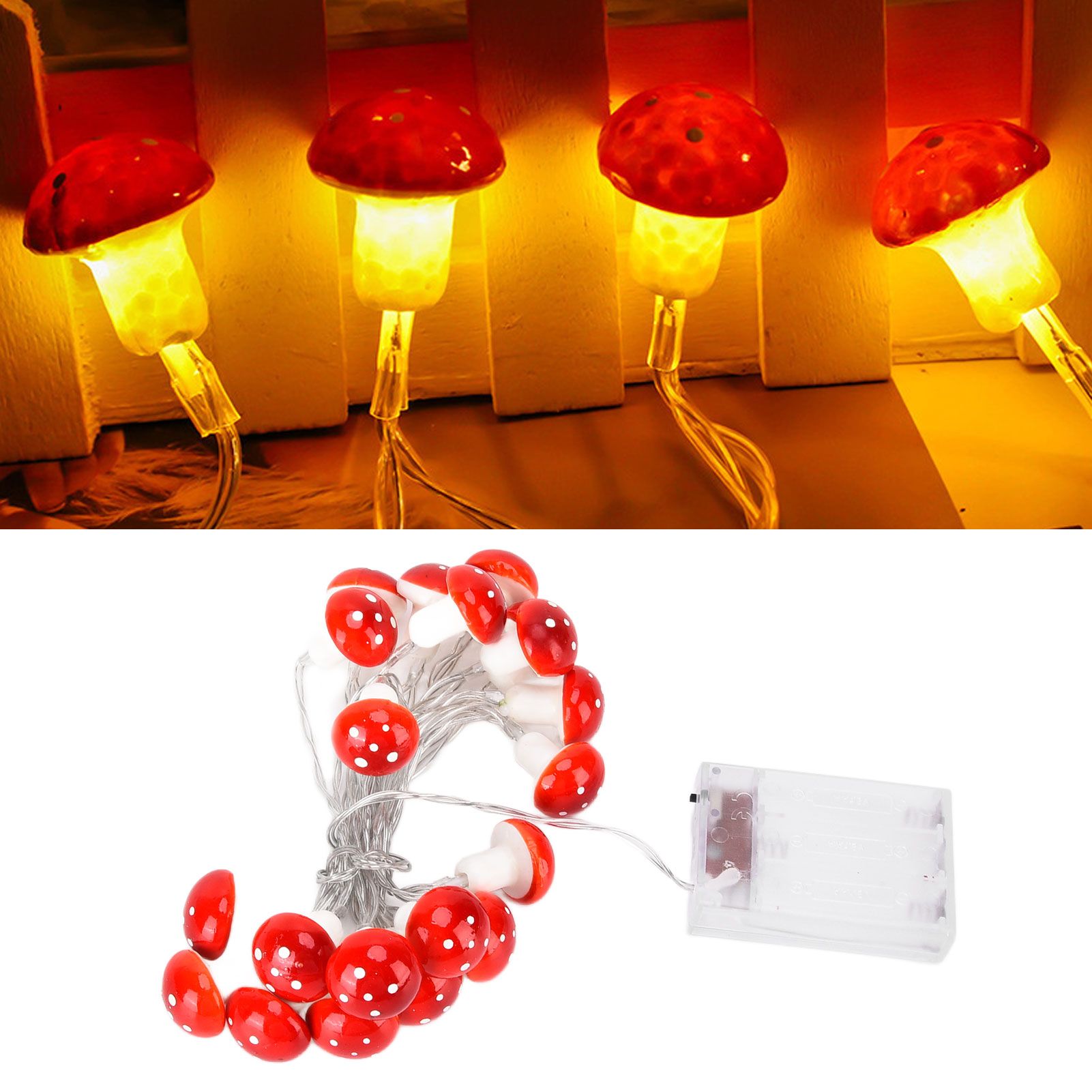LED Light String 7.2ft 20 Red Muschroom Dedor LED String Light for Christmas view 12