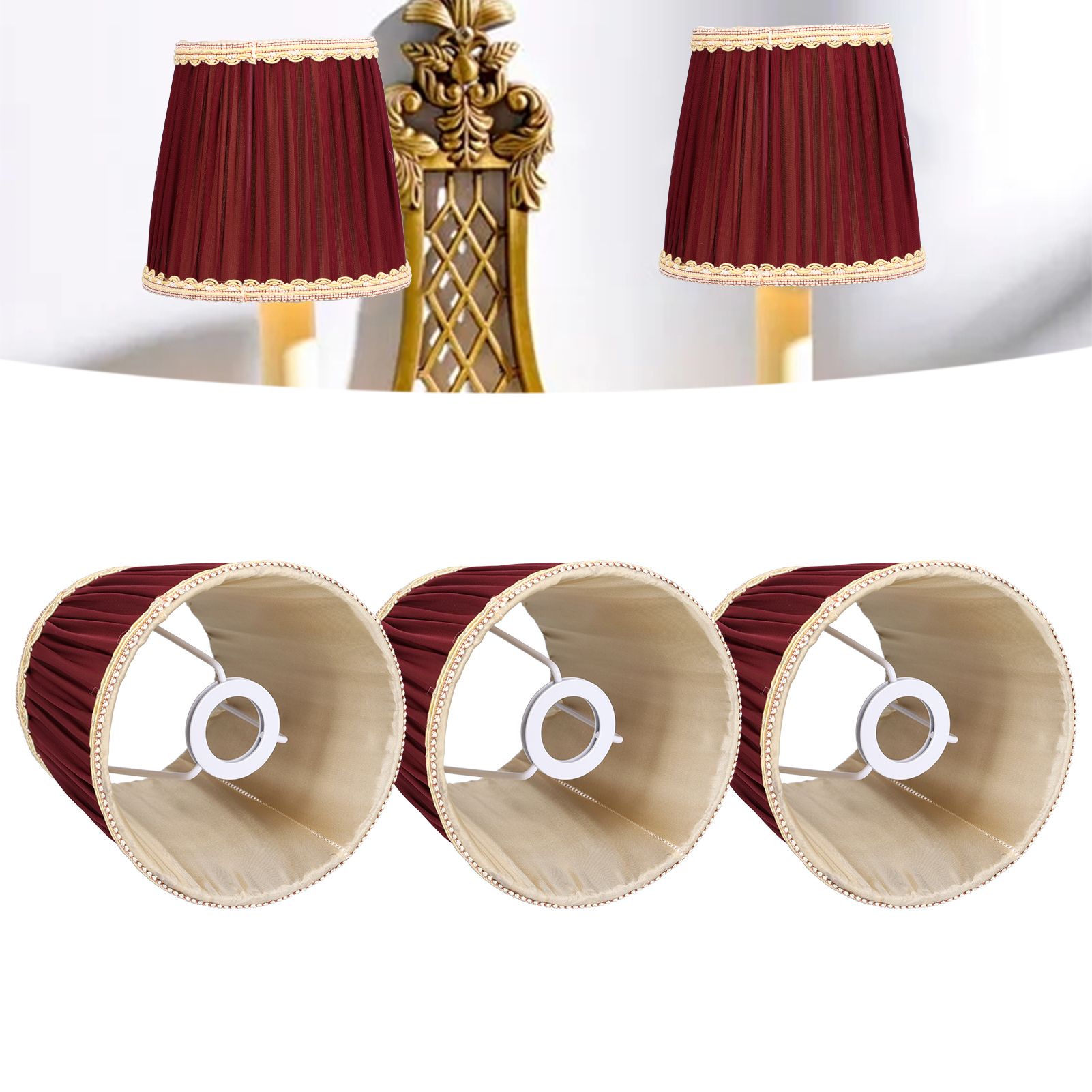 3pcs E14 Fabric Lamp Shade Wine Red Modern Clip On Lampshade for Home Wall view 11