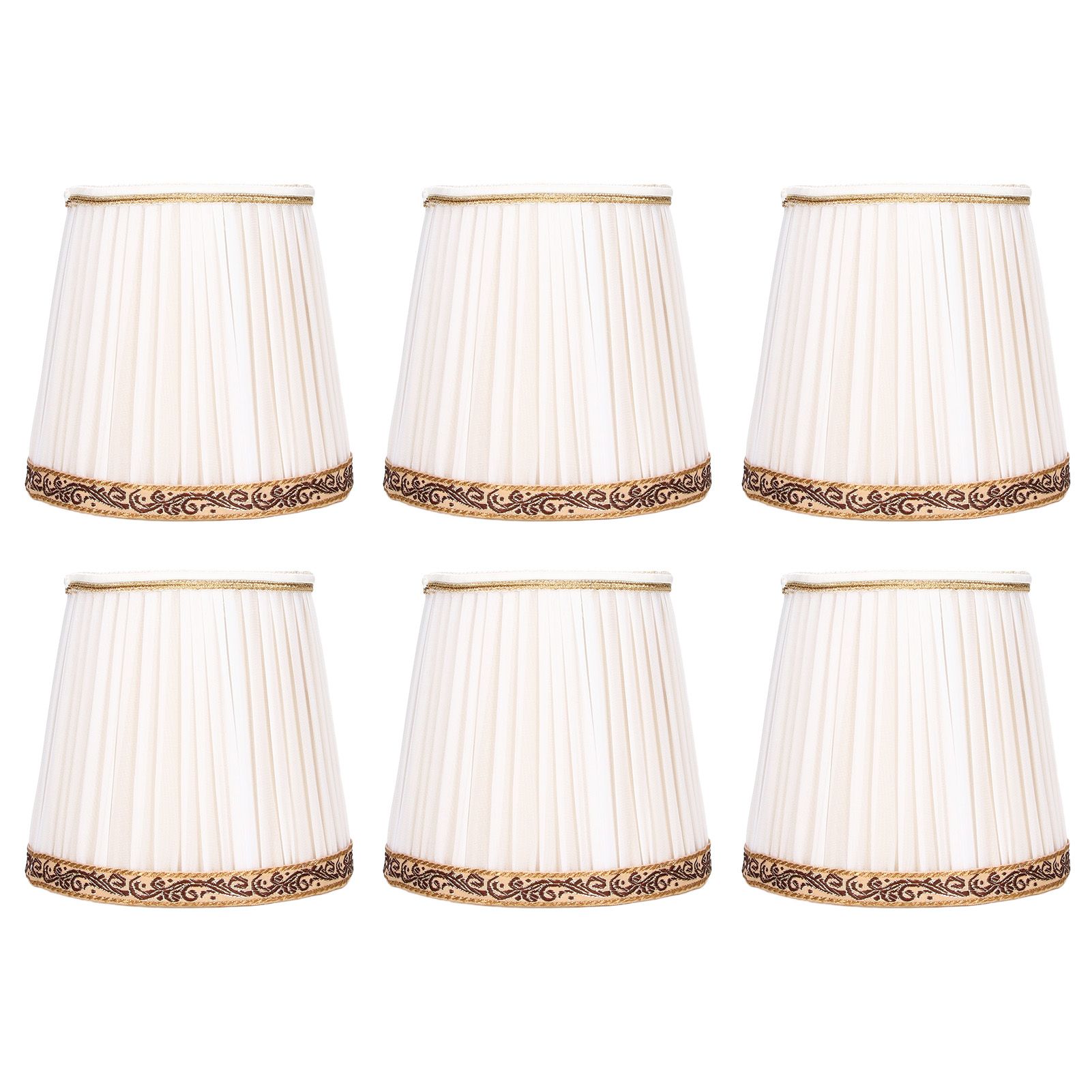 6Pcs Fabric Mesh Lamp Shade Clip On Lampshade Beige Golden Edge Style for E14