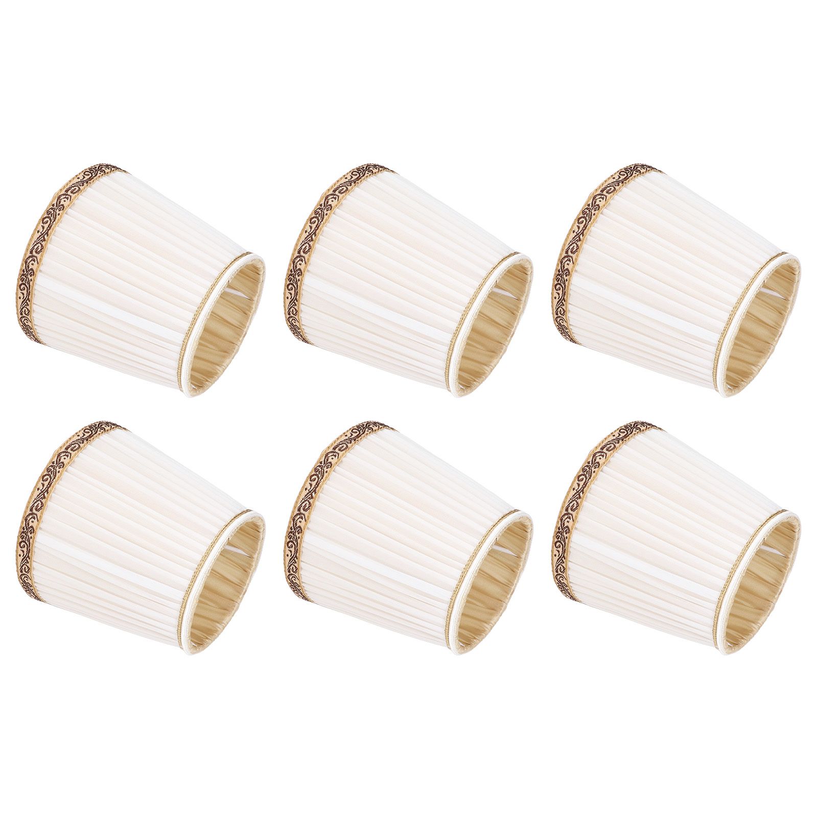 6Pcs Fabric Mesh Lamp Shade Clip On Lampshade Beige Golden Edge Style for E14 view 2