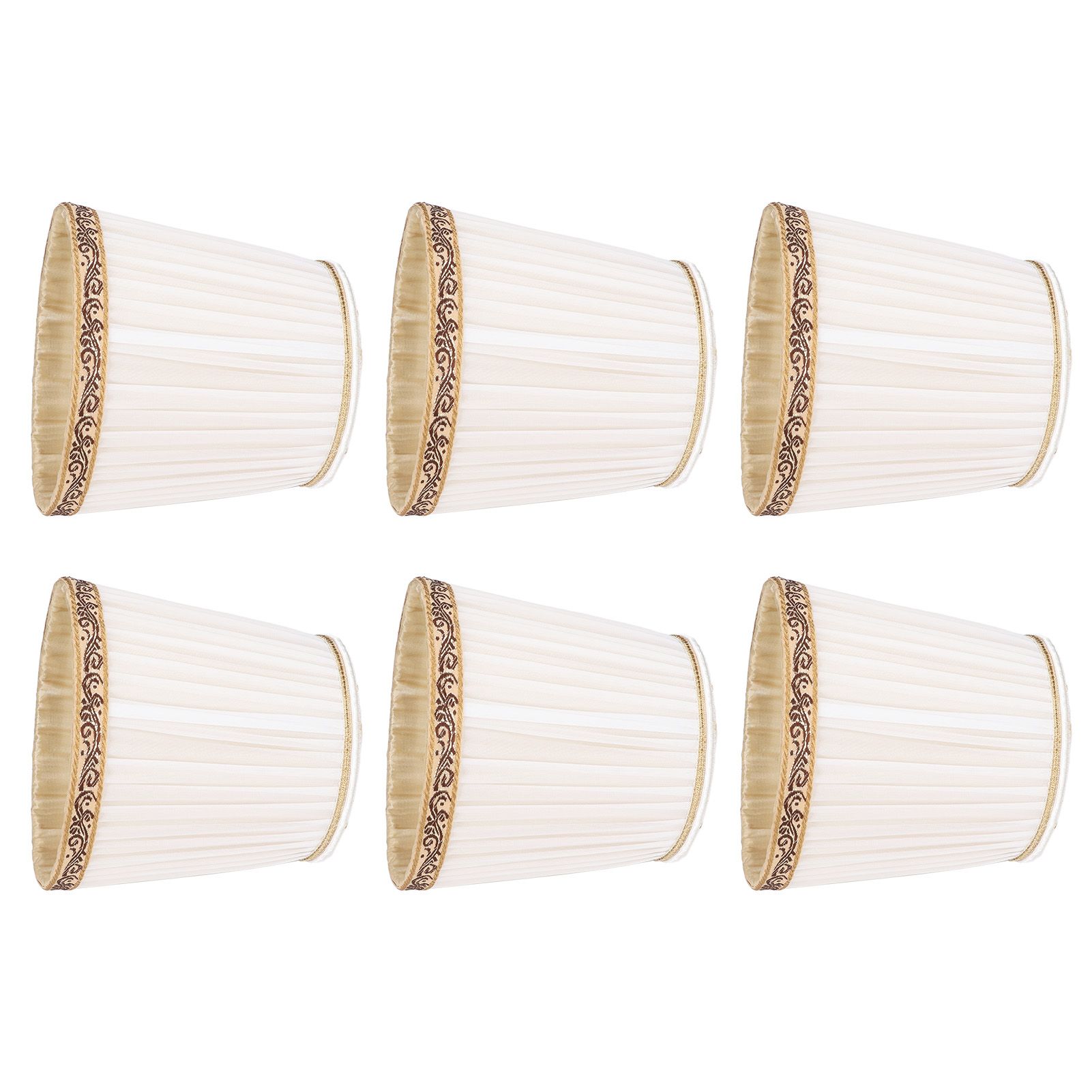 6Pcs Fabric Mesh Lamp Shade Clip On Lampshade Beige Golden Edge Style for E14 view 3