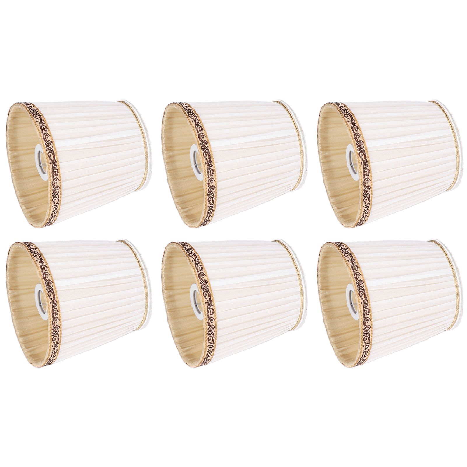6Pcs Fabric Mesh Lamp Shade Clip On Lampshade Beige Golden Edge Style for E14 view 4