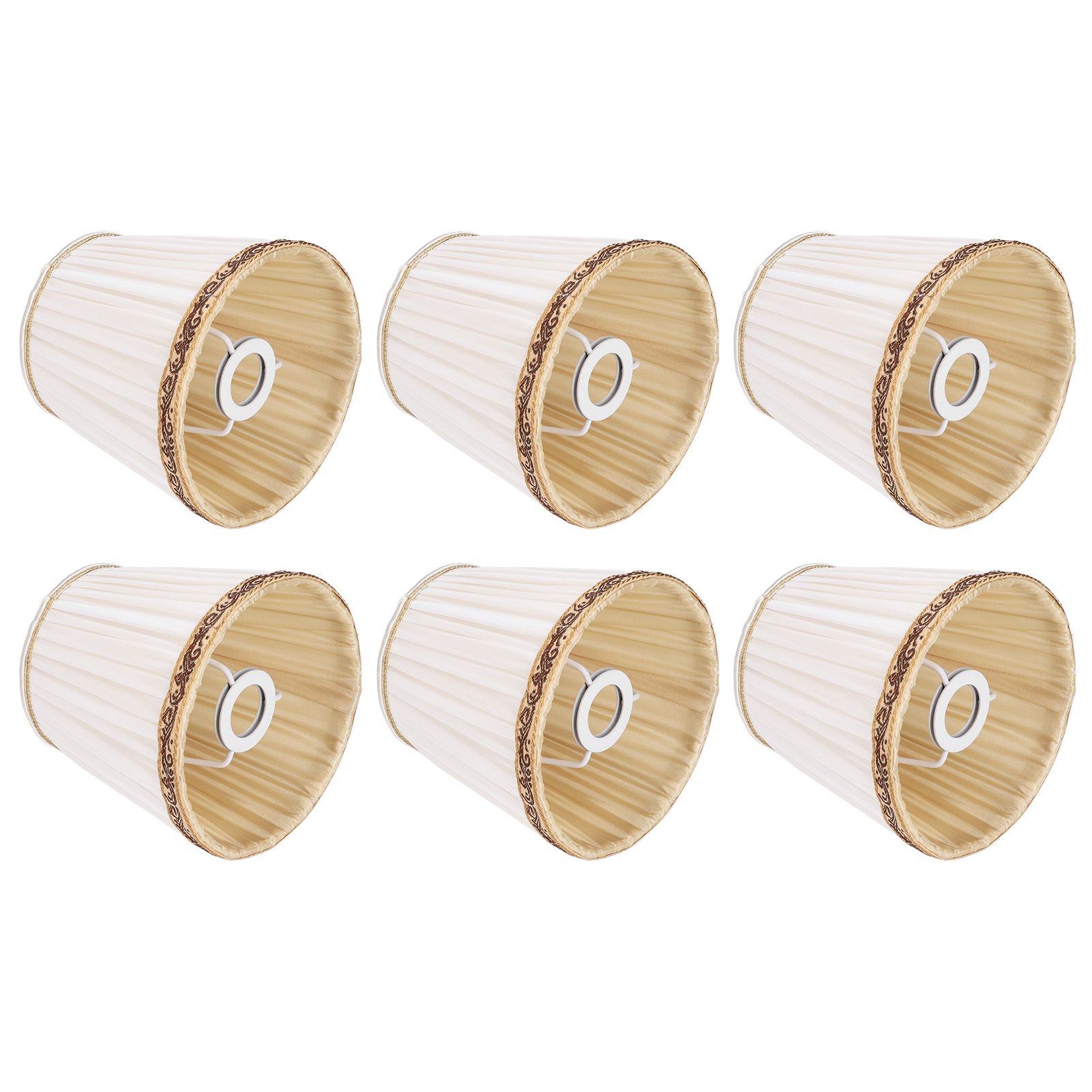 6Pcs Fabric Mesh Lamp Shade Clip On Lampshade Beige Golden Edge Style for E14 view 5