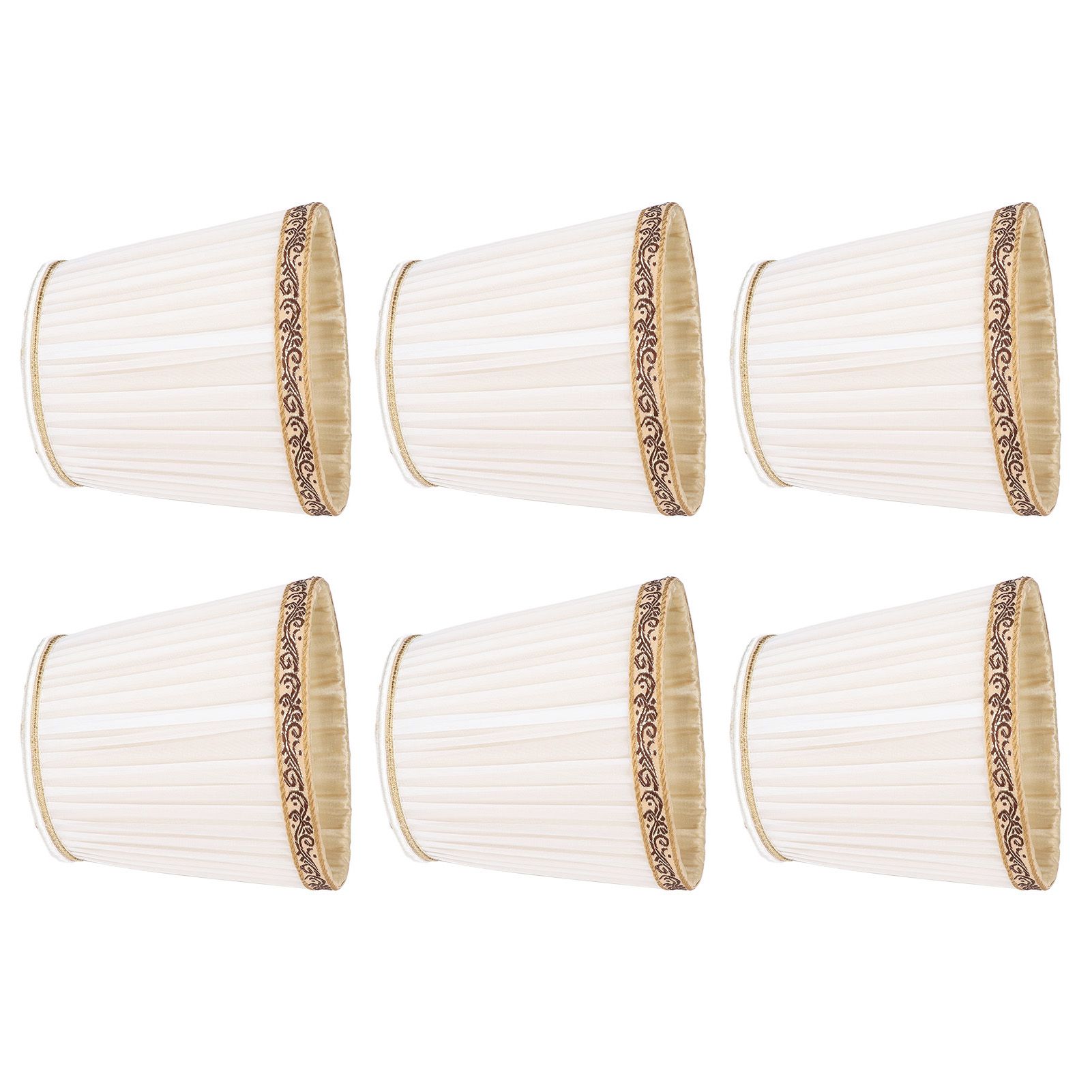 6Pcs Fabric Mesh Lamp Shade Clip On Lampshade Beige Golden Edge Style for E14 view 8