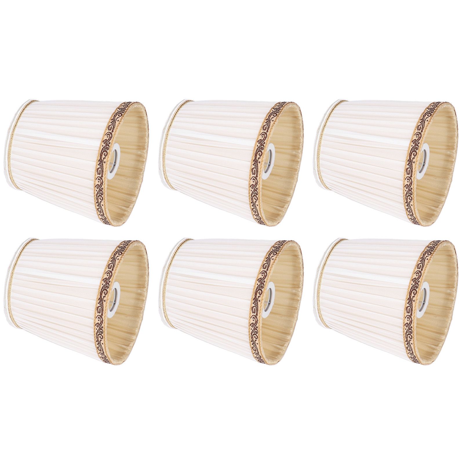 6Pcs Fabric Mesh Lamp Shade Clip On Lampshade Beige Golden Edge Style for E14 view 9