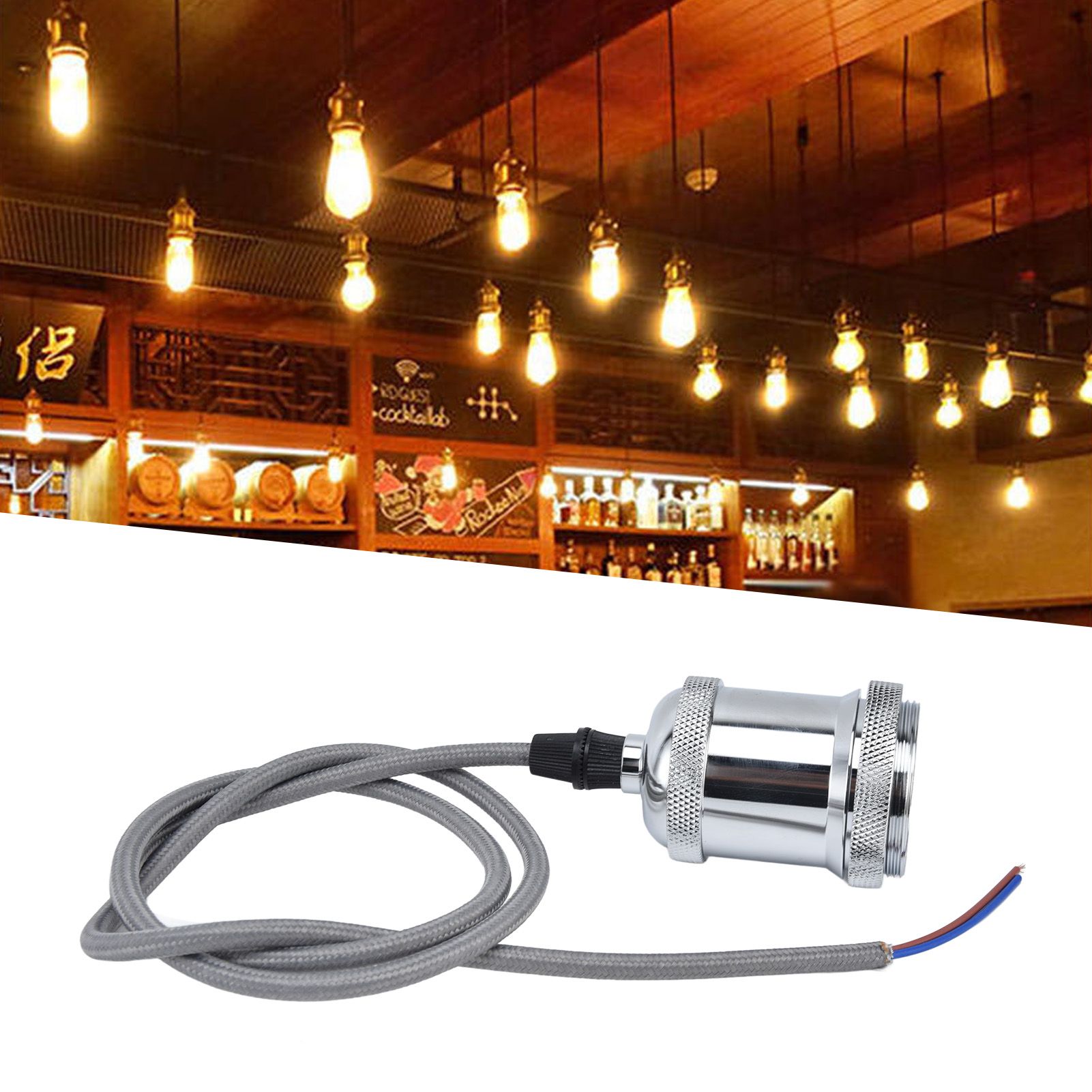E27 Lamp Holder with Cord Vintage Pendant Light Lampholder for Bedroom 100‑240V view 12