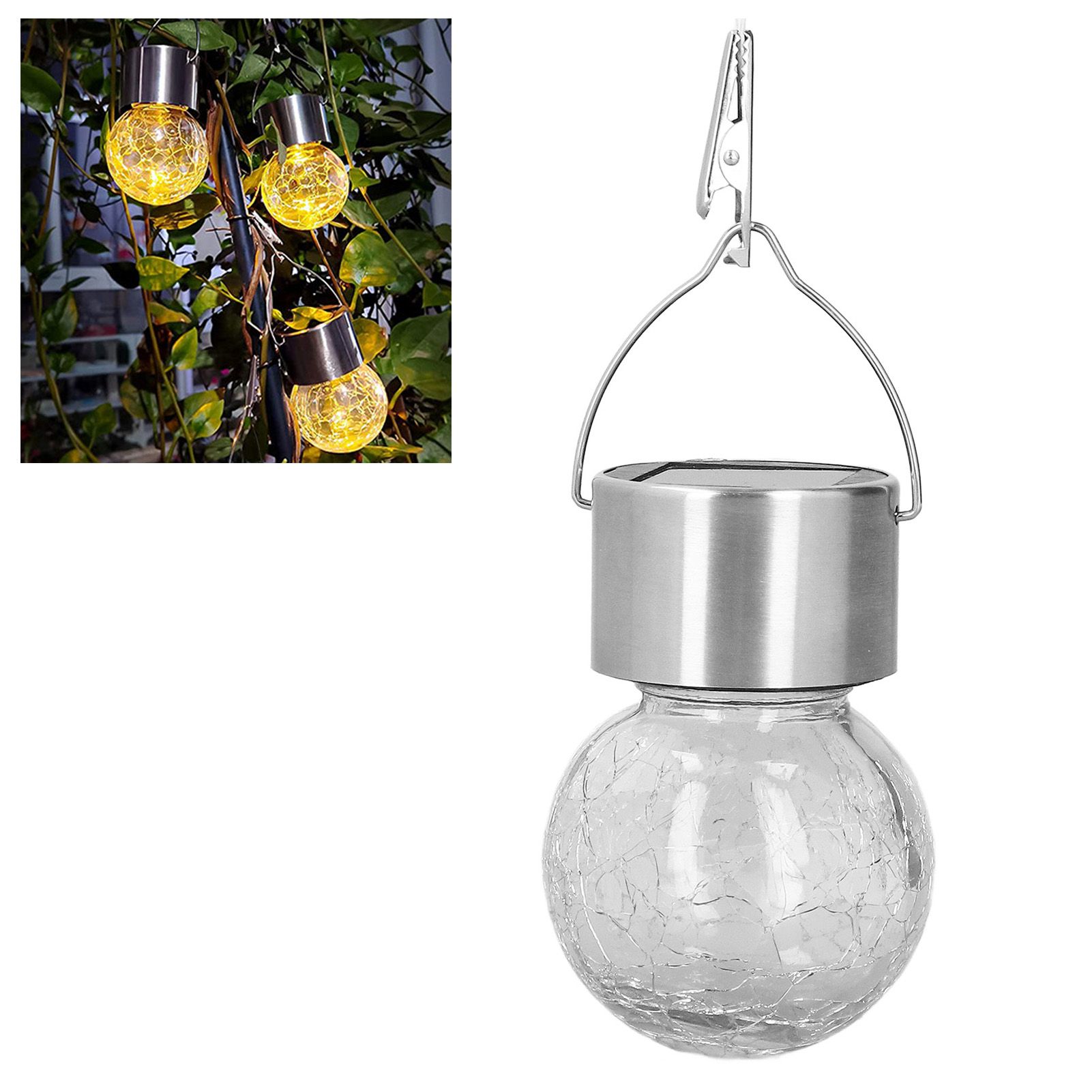 Hanging Solar Lights Glass Ball Shape Crack Pattern Energy Saving Solar view 12