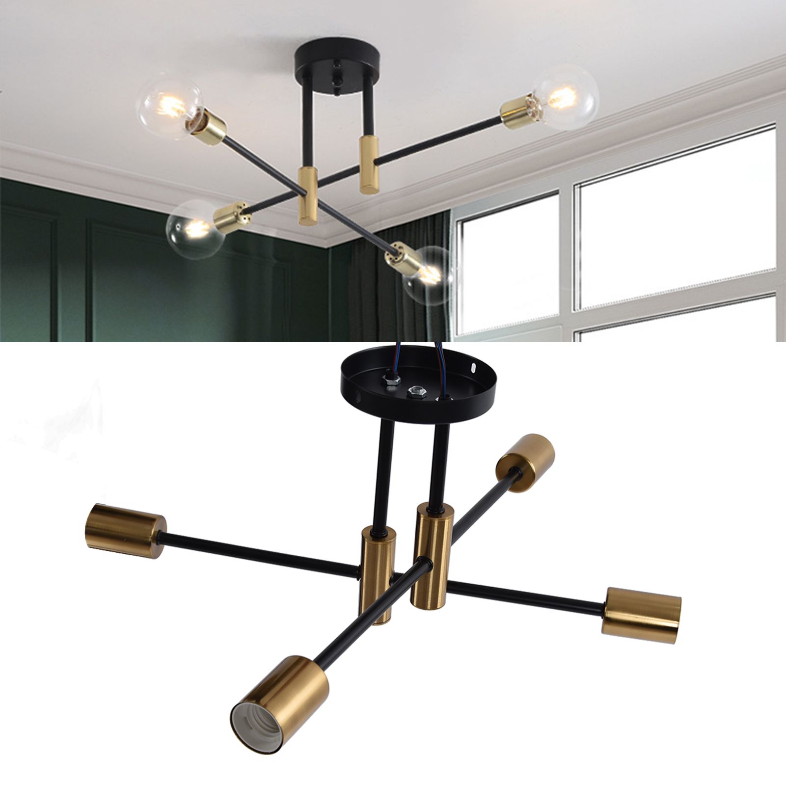 4 Light Ceiling Mount Lamp 360° Rotation Adjustable Wrought Iron Ceiling Light view 11