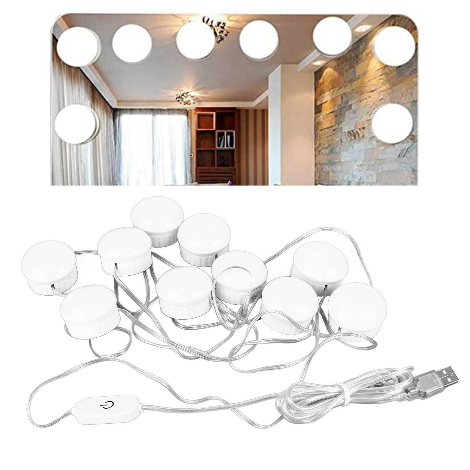 LED Mirror Light 5 Level Brightness Adjustment Touch Switch 10 Bulbs White view 12