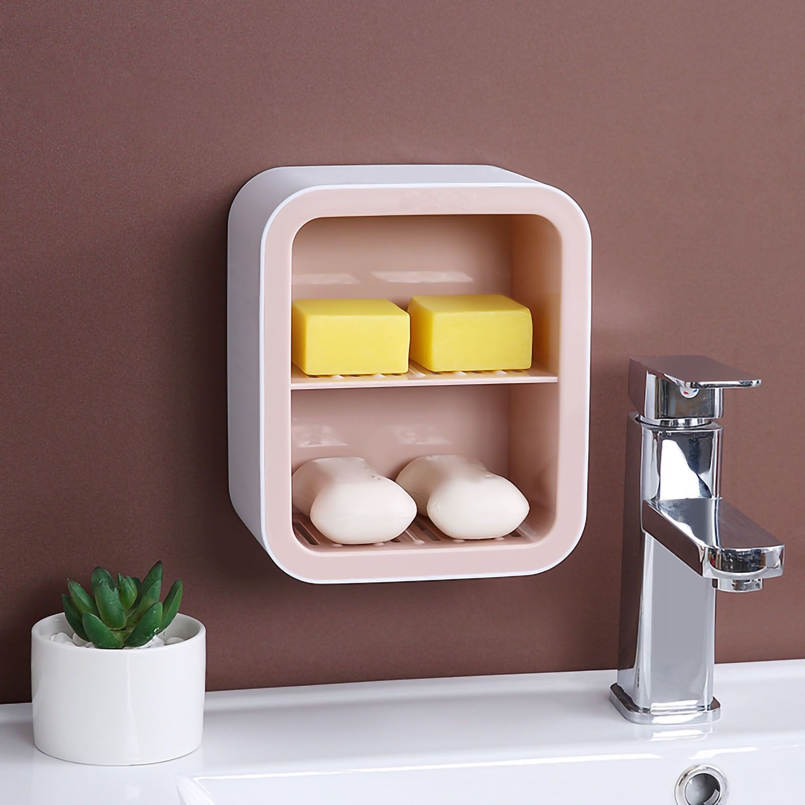 Wall Mount Soap Rack Drain Toilet Suction Disc Punch Free Box Student