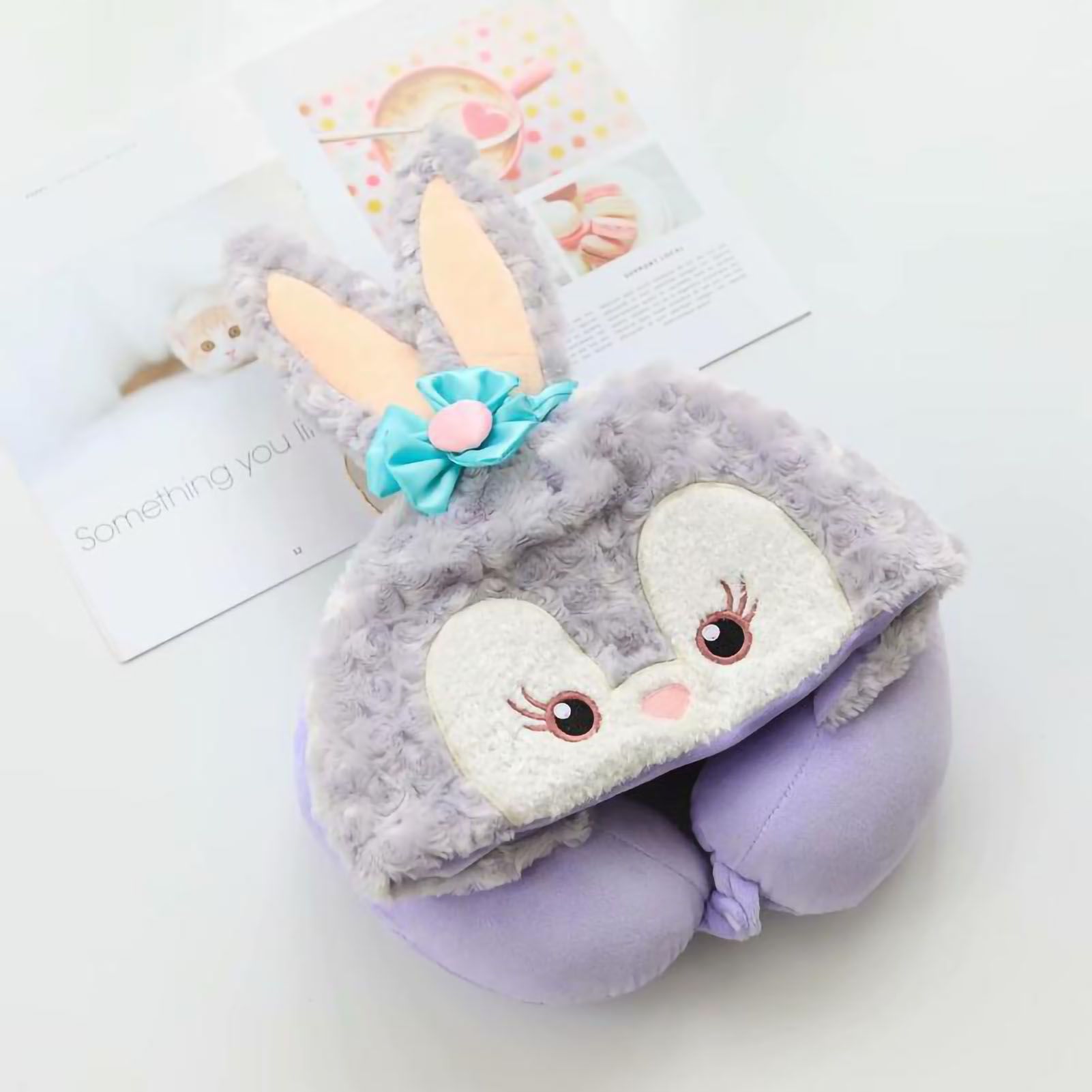 Hooded U Shaped Pillow Cute Cartoon Travel PP Cotton U Shaped Neck Pillow for