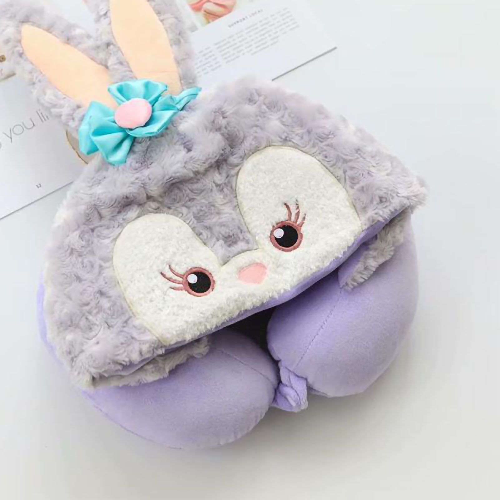 Hooded U Shaped Pillow Cute Cartoon Travel PP Cotton U Shaped Neck Pillow for view 4