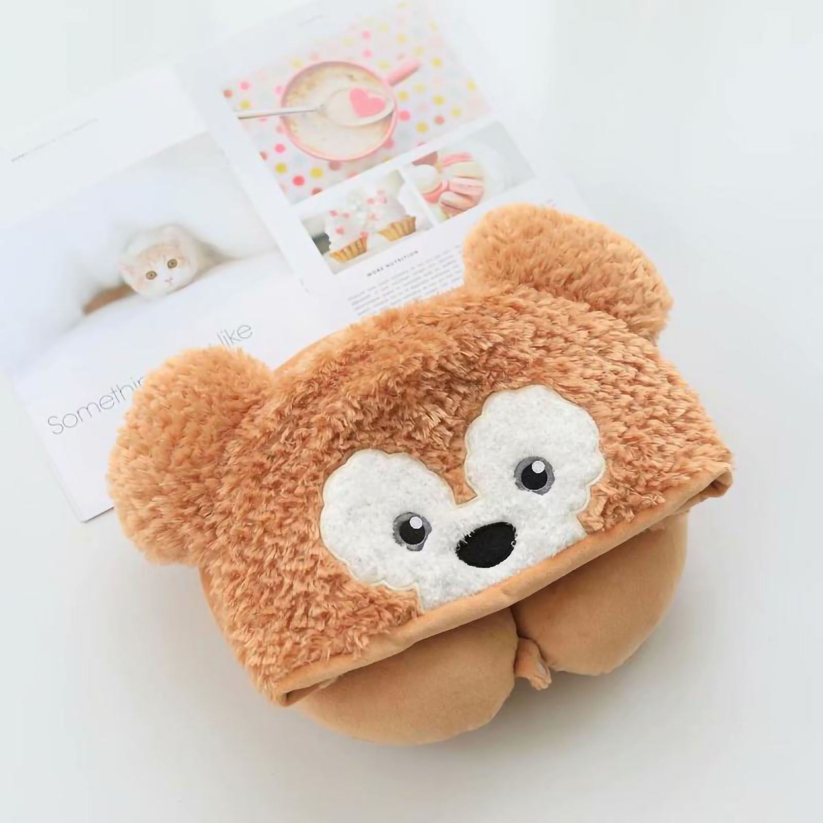 Hooded U Shaped Pillow Cute Cartoon Travel PP Cotton U Shaped Neck Pillow for