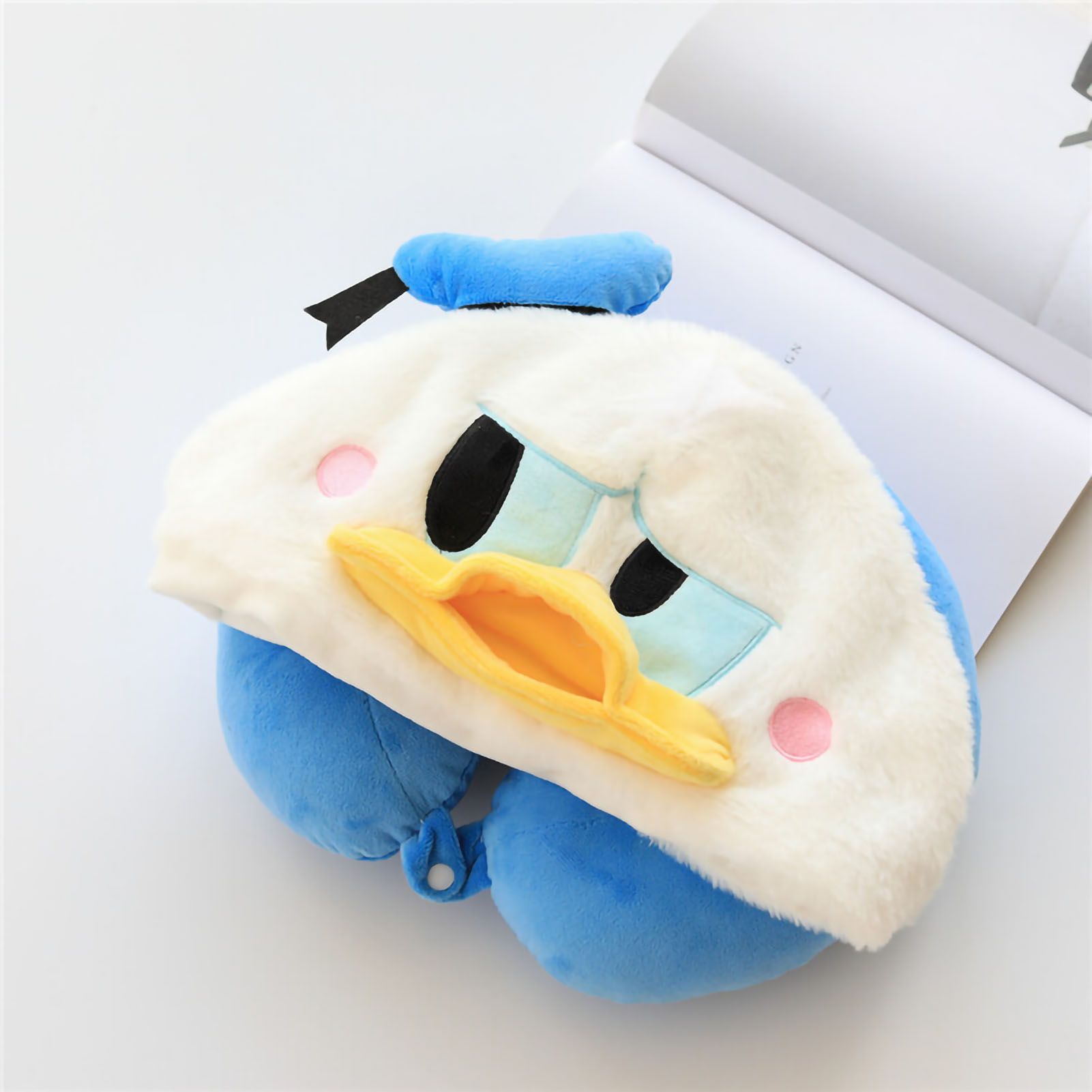 Hooded U Shaped Pillow Cute Cartoon Travel PP Cotton U Shaped Neck Pillow for