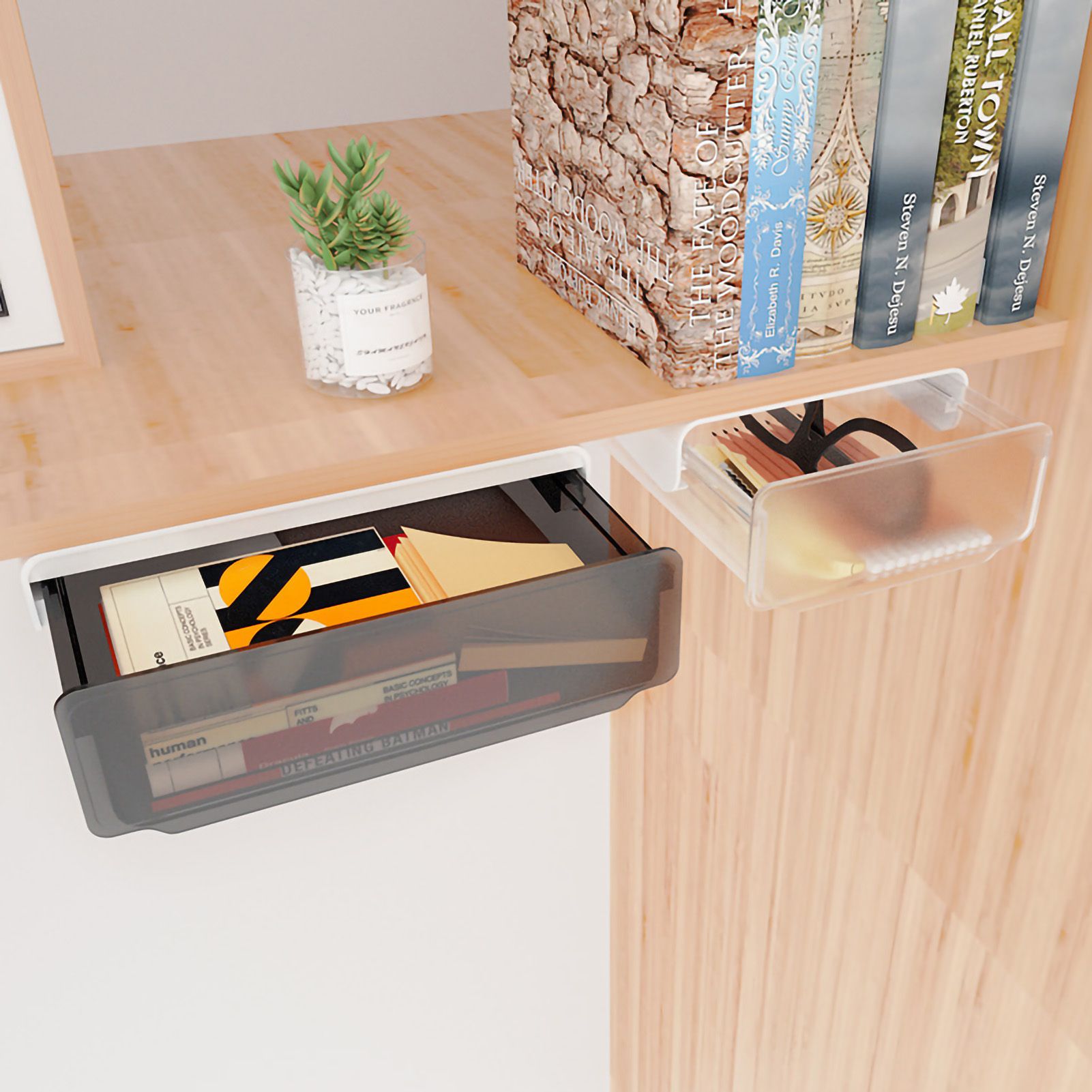 Under Desk Storage Box No Punching Storage ABS PS Small Hidden Drawer For view 5