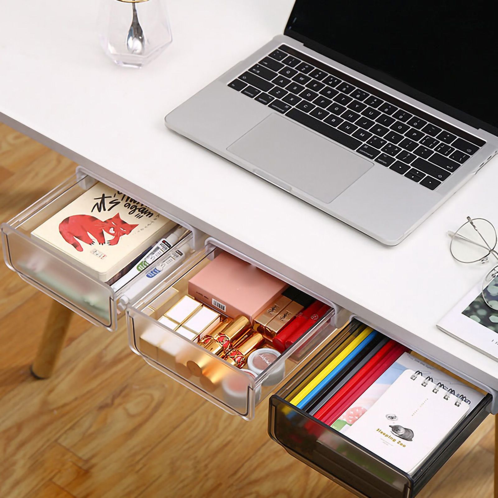 Under Desk Storage Box No Punching Storage ABS PS Small Hidden Drawer For view 3