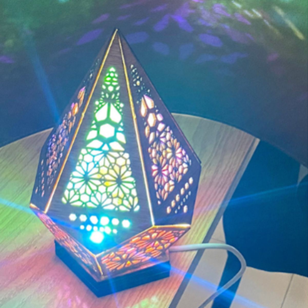 Floor Lamp Bohemian Style USB Wooden Floor Lamp Modern Geometric Light for view 6