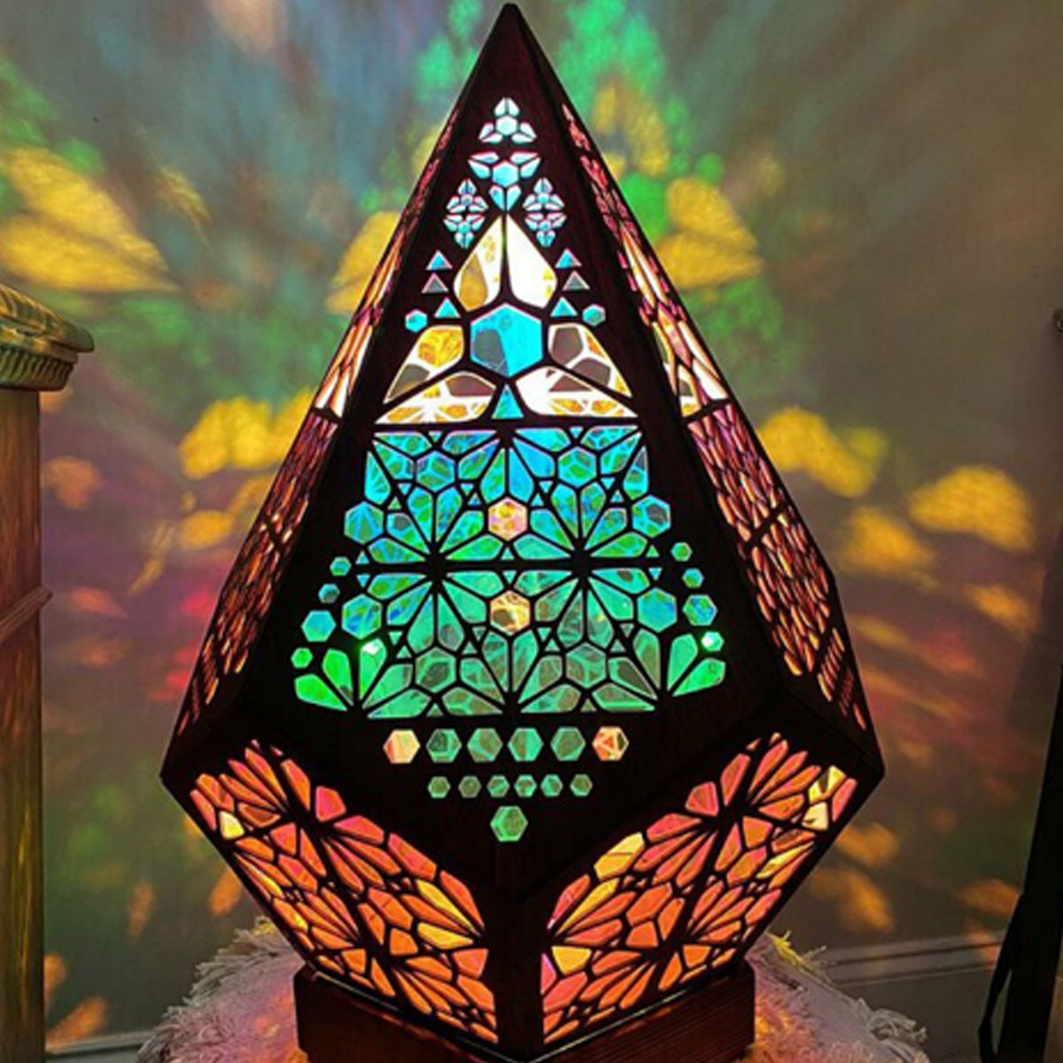 Floor Lamp Bohemian Style USB Wooden Floor Lamp Modern Geometric Light for view 8