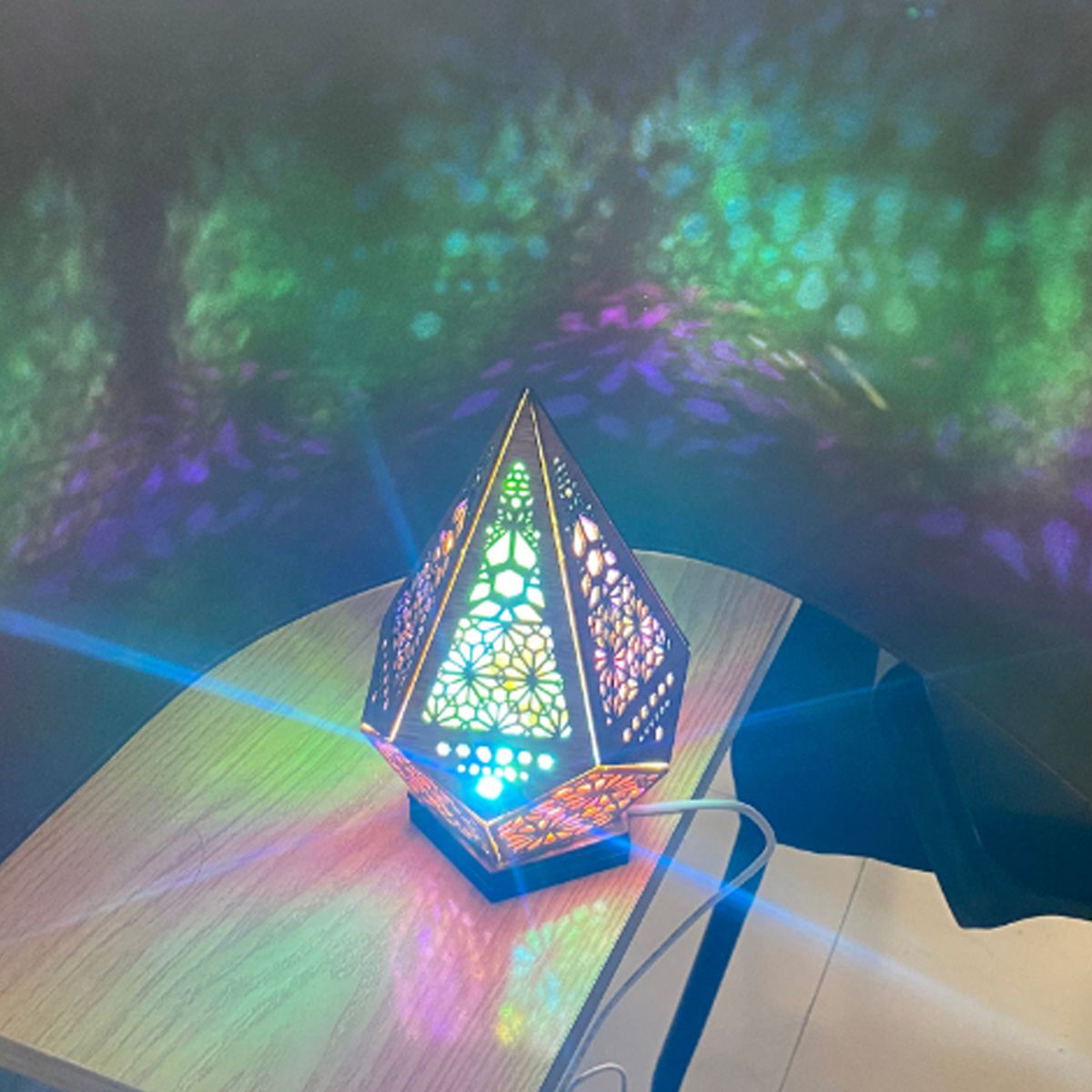 Floor Lamp Bohemian Style USB Wooden Floor Lamp Modern Geometric Light for view 9
