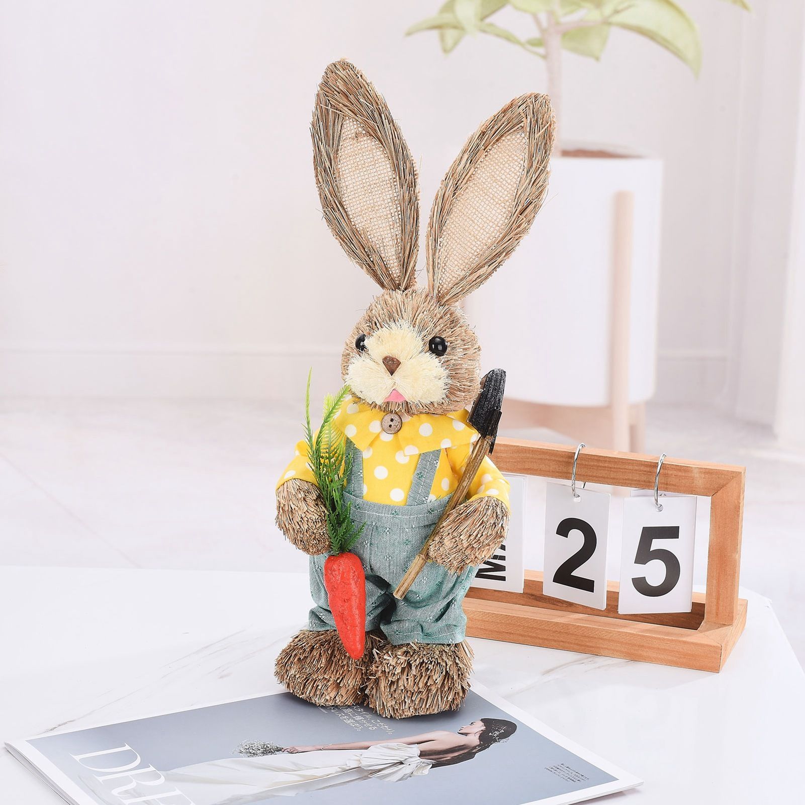 2pcs Easter Bunny Ornament Cute Rustic Rabbit Figurines Foam Decorative Bunny view 4