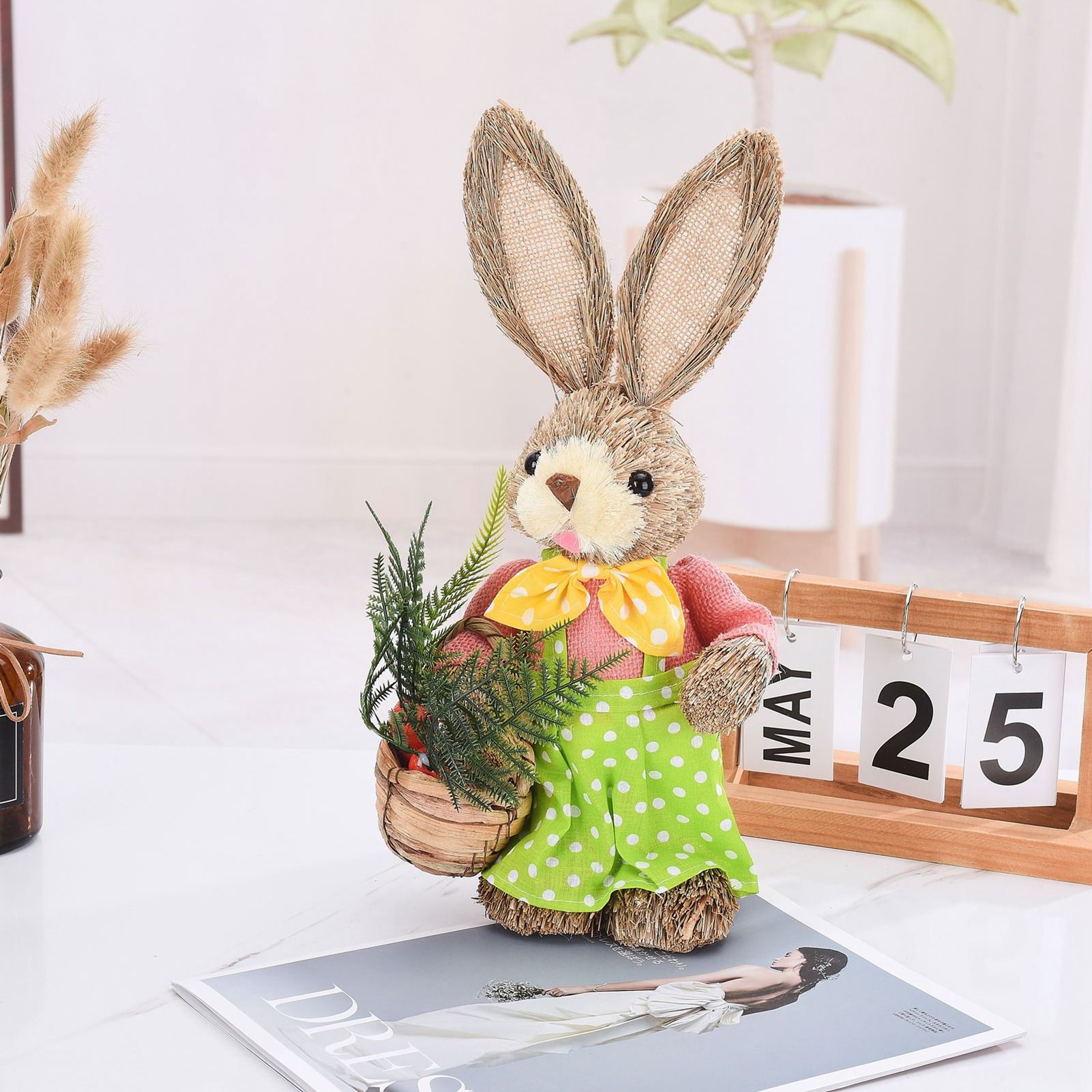 2pcs Easter Bunny Ornament Cute Rustic Rabbit Figurines Foam Decorative Bunny view 5
