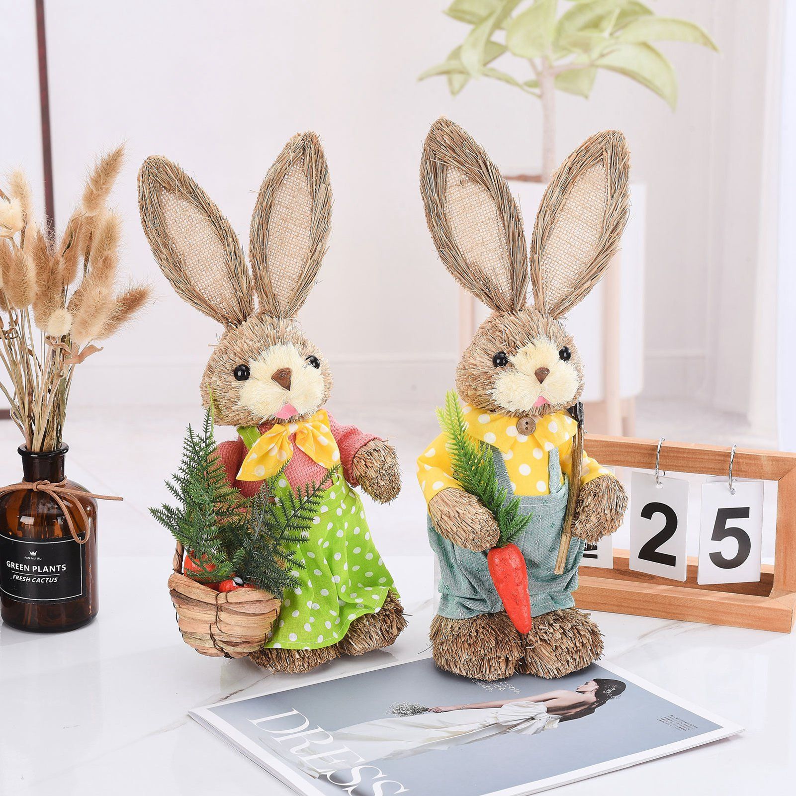 2pcs Easter Bunny Ornament Cute Rustic Rabbit Figurines Foam Decorative Bunny view 6