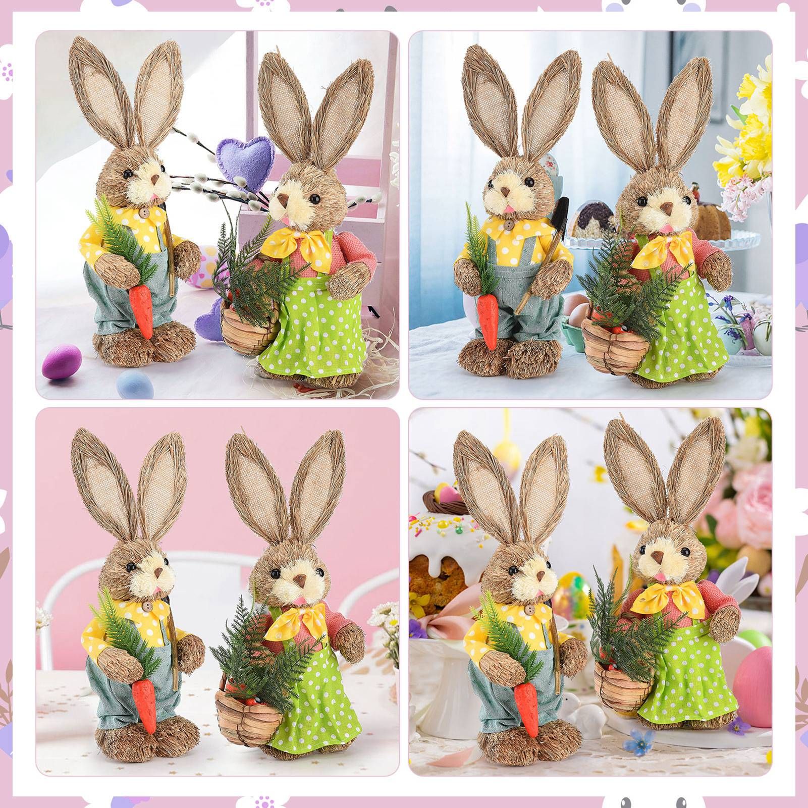 2pcs Easter Bunny Ornament Cute Rustic Rabbit Figurines Foam Decorative Bunny view 9