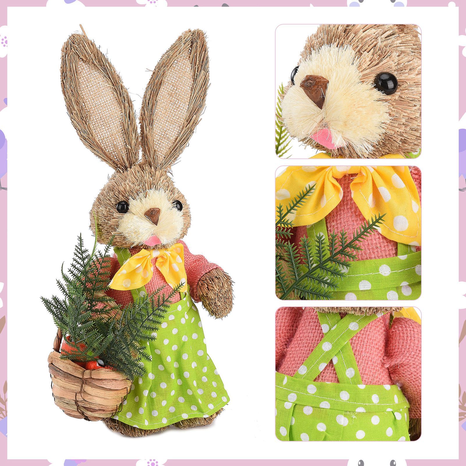 2pcs Easter Bunny Ornament Cute Rustic Rabbit Figurines Foam Decorative Bunny view 10