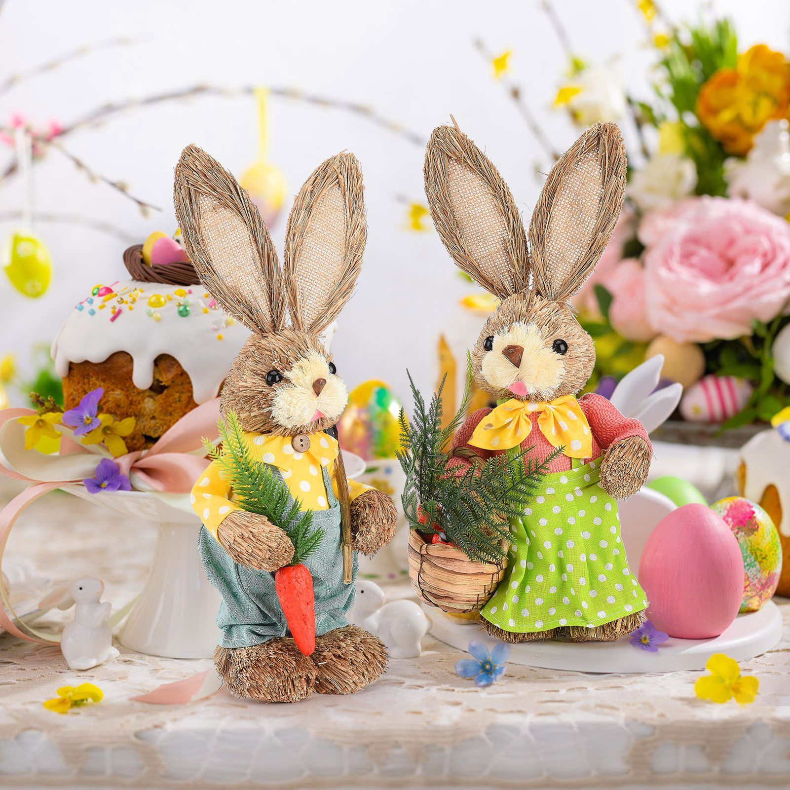 2pcs Easter Bunny Ornament Cute Rustic Rabbit Figurines Foam Decorative Bunny view 13