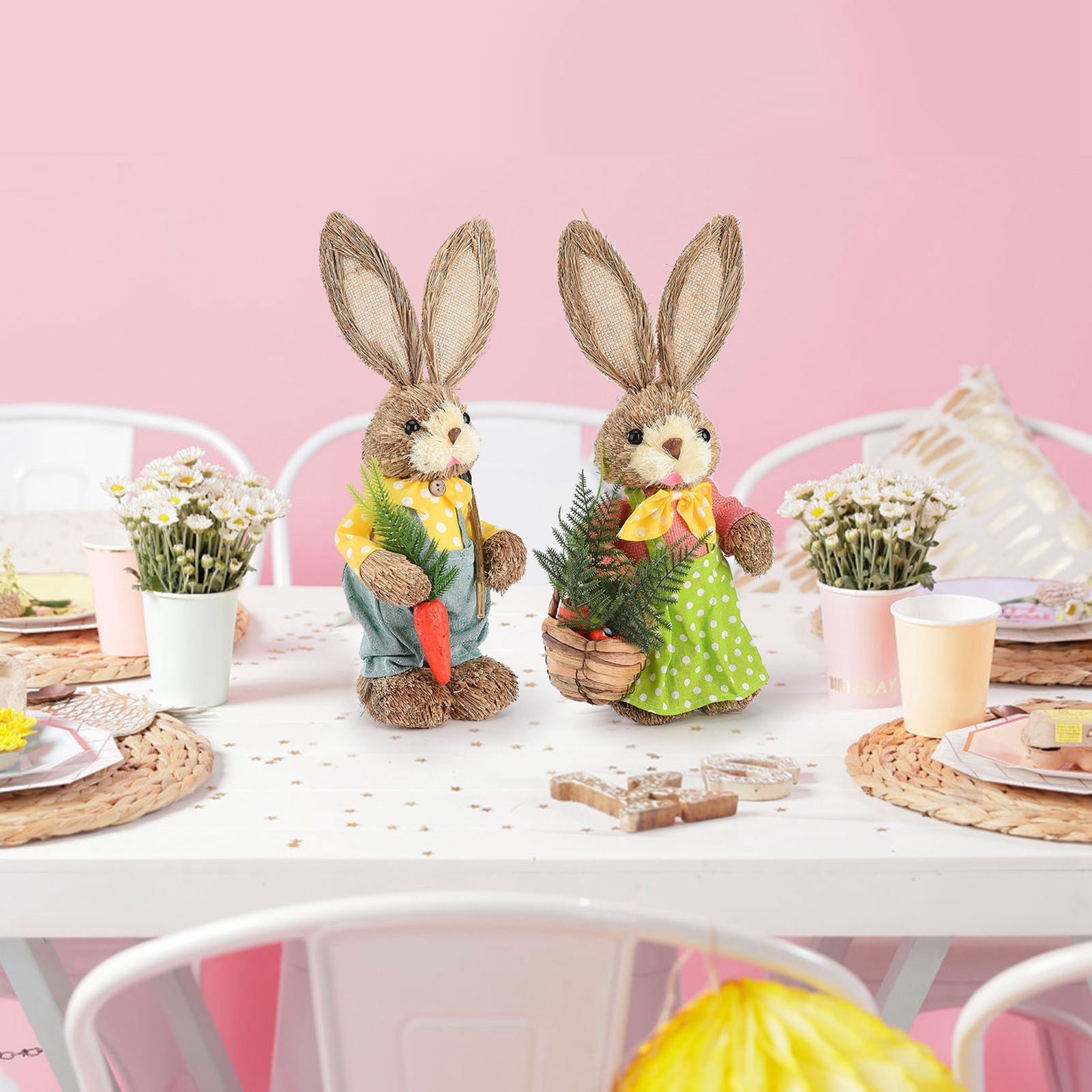 2pcs Easter Bunny Ornament Cute Rustic Rabbit Figurines Foam Decorative Bunny view 14