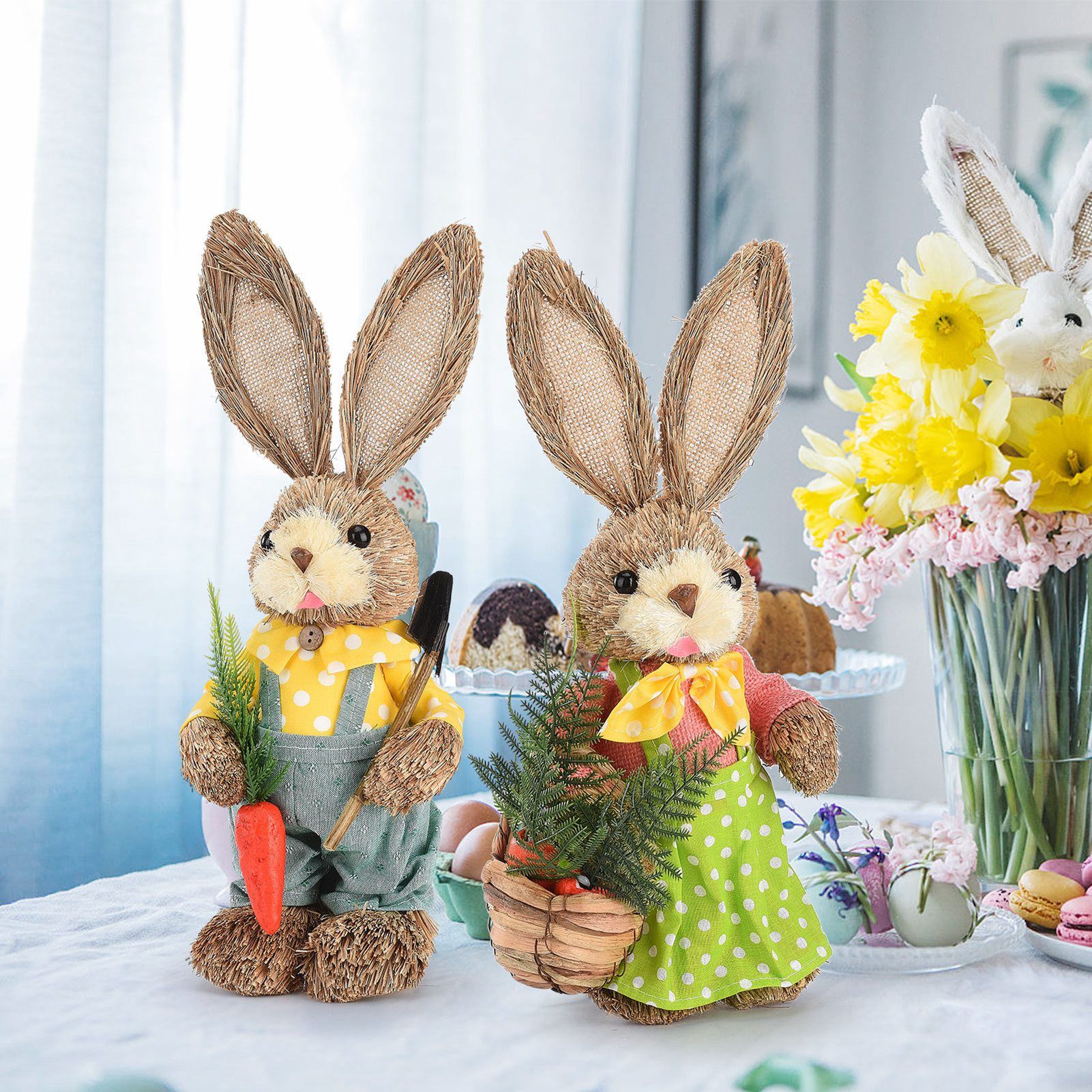 2pcs Easter Bunny Ornament Cute Rustic Rabbit Figurines Foam Decorative Bunny view 15