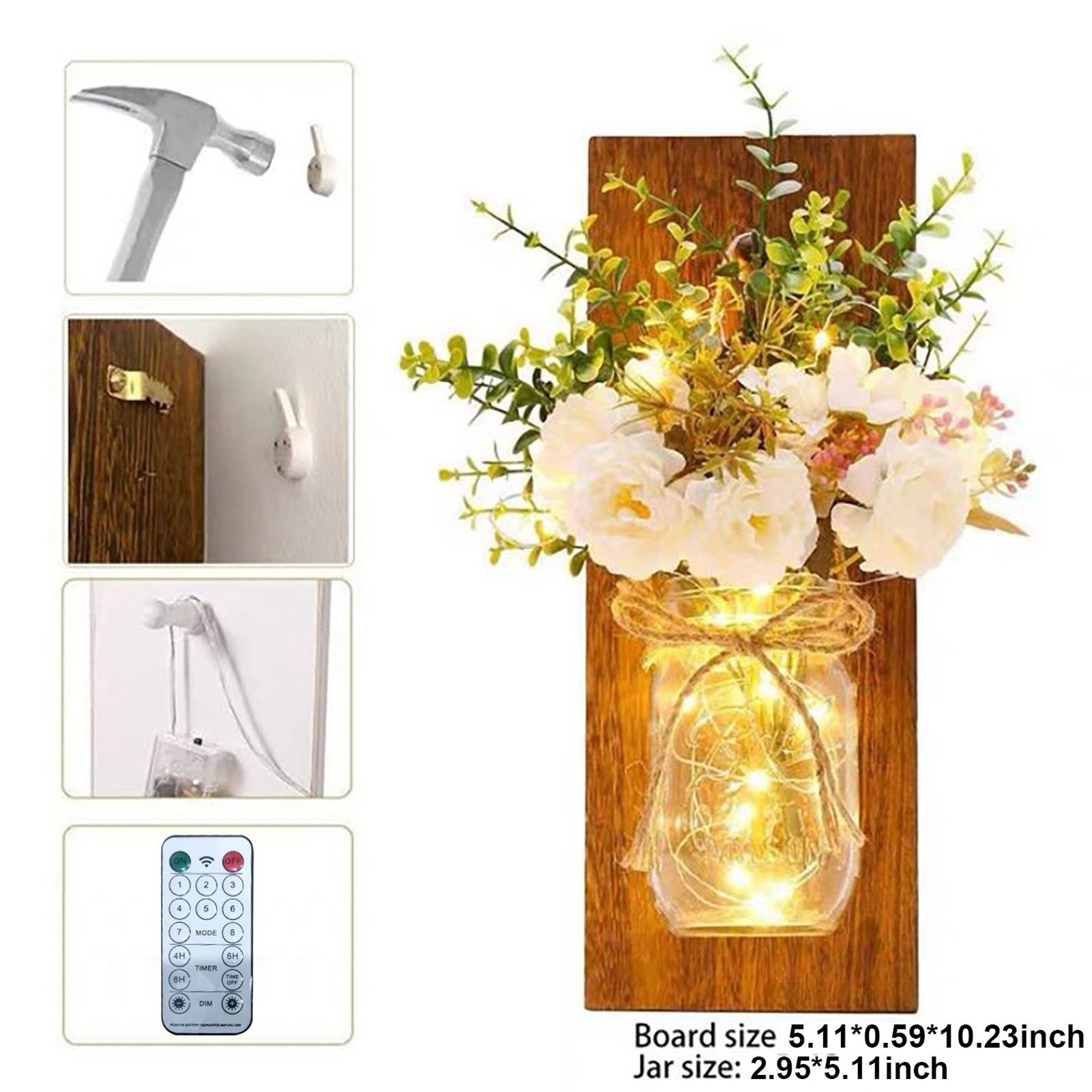 LED Mason Jar Wall Lights Indoor Outdoor Patio Vase Hanging Lights Home Wall view 4